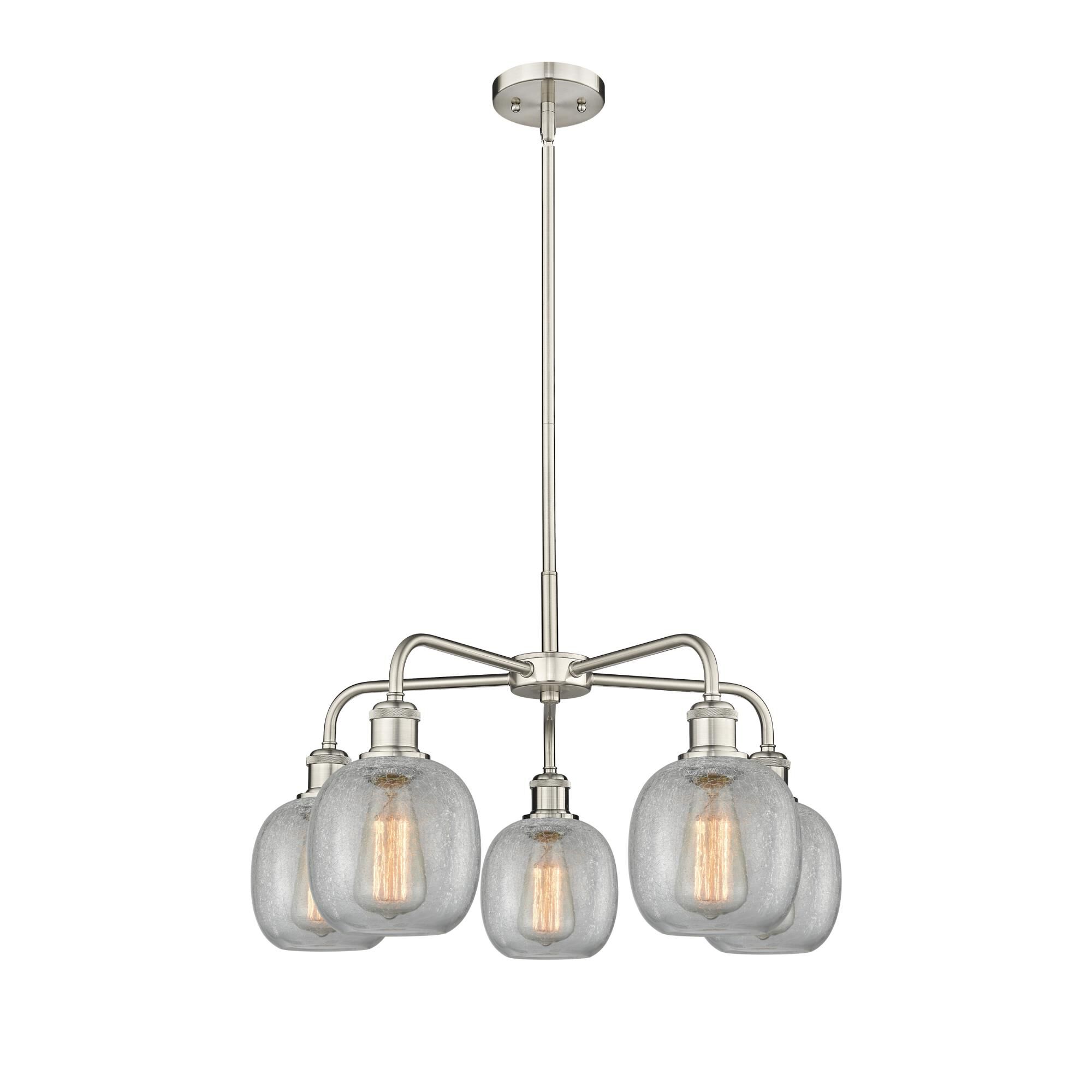 Shown in Satin Nickel finish and Clear Crackle glass