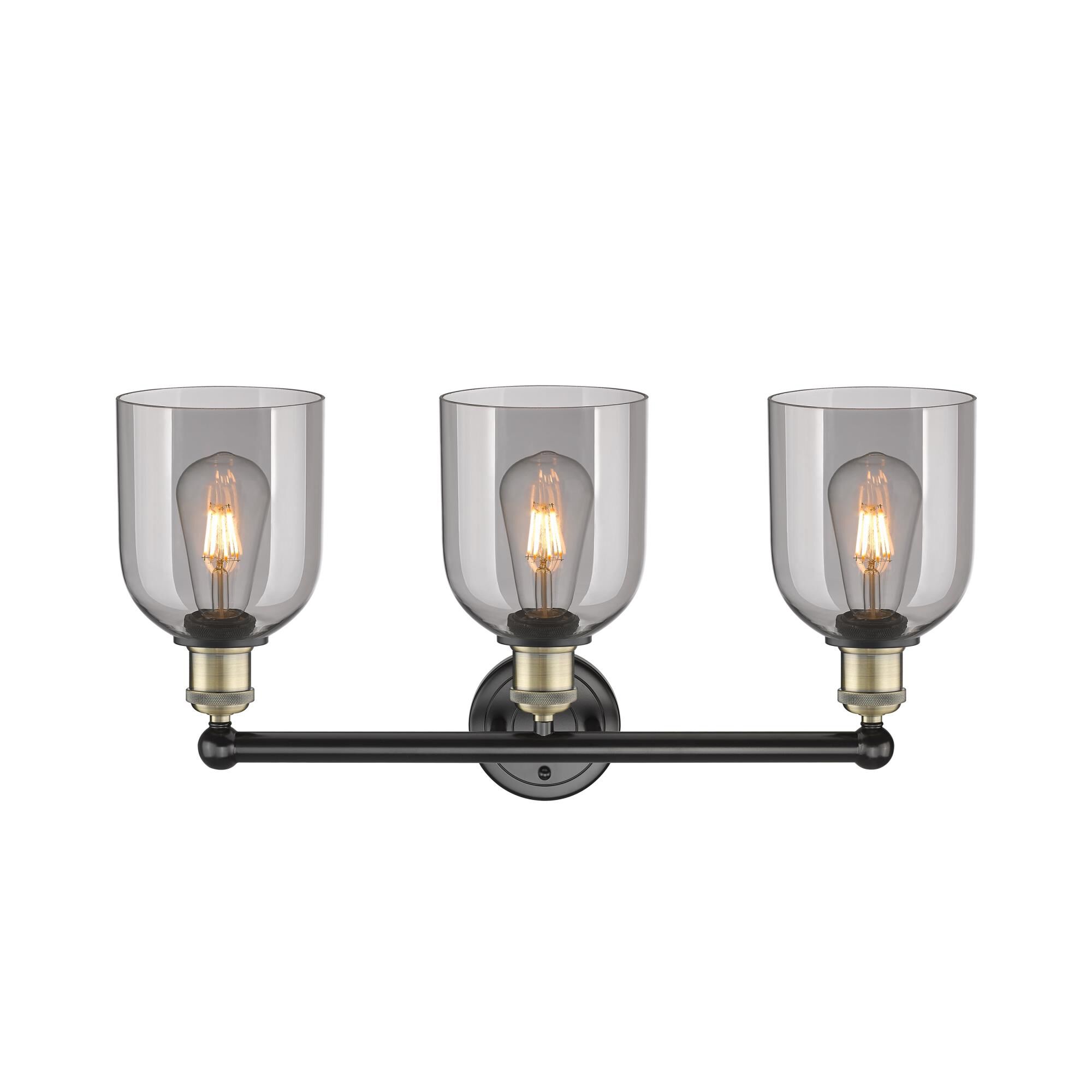 Shown in Black Antique Brass finish and Light Smoke glass