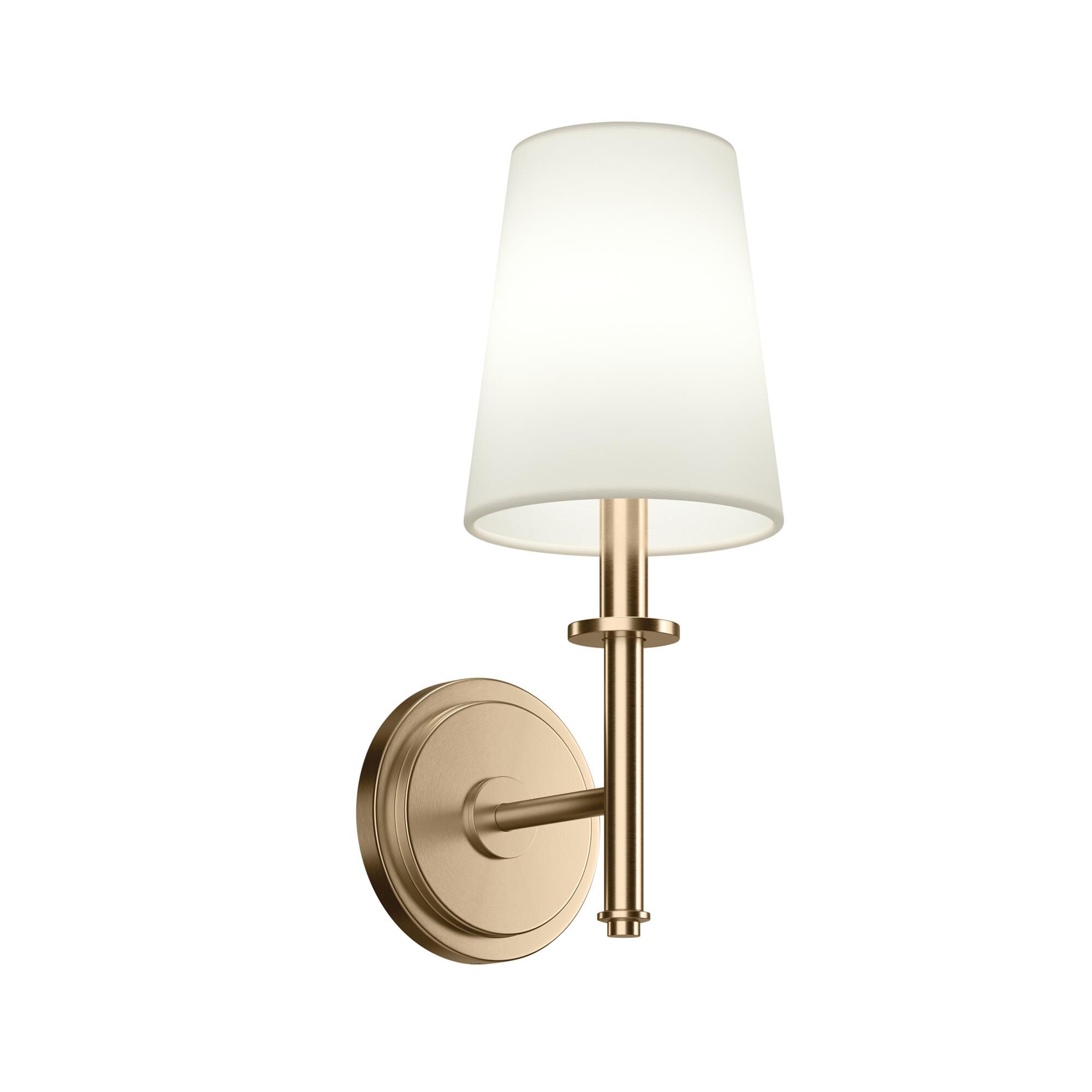 Shown in Champagne Bronze finish and Fabric shade