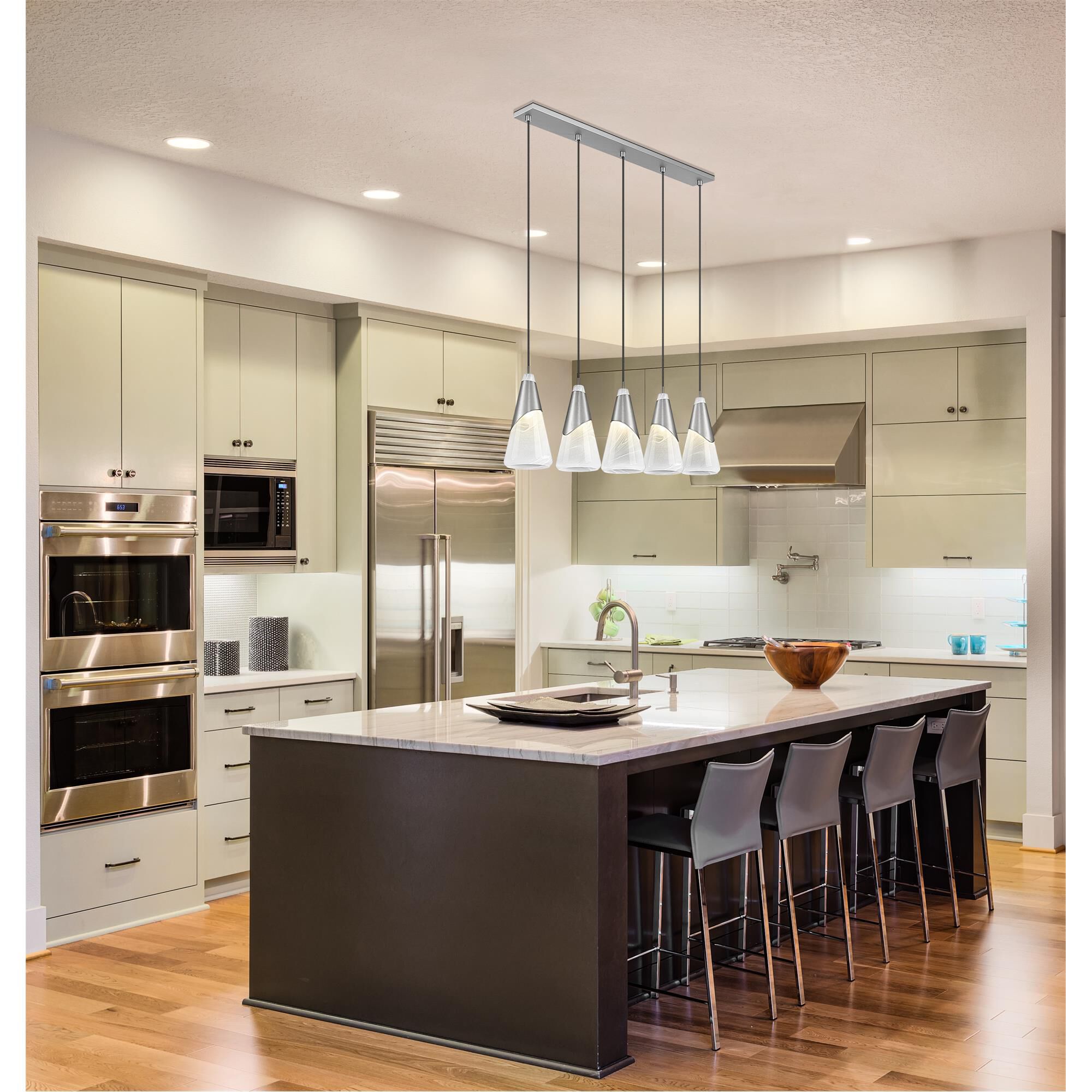Shown in Brushed Nickel finish and White Swirl glass and White Swirl shade