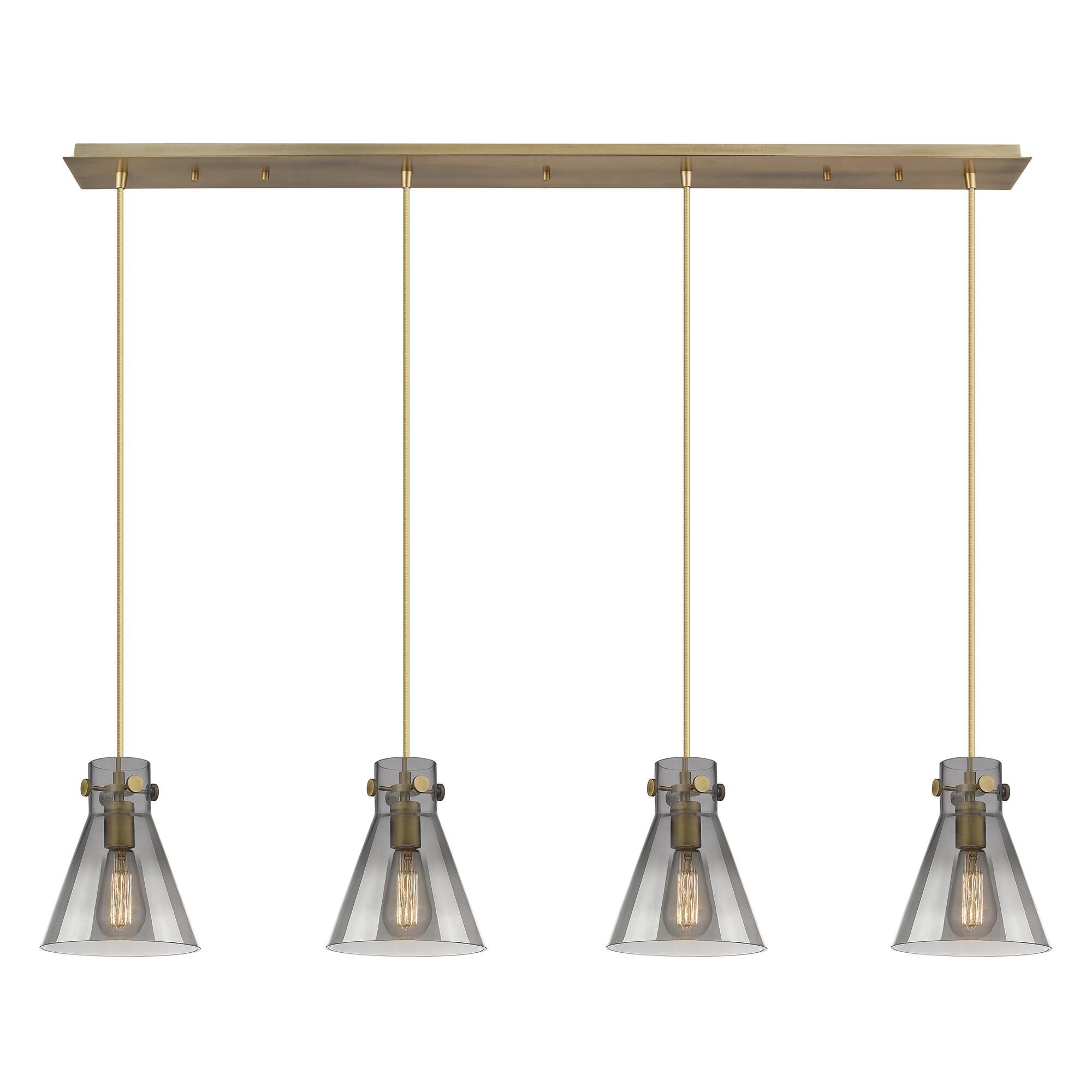 Shown in Brushed Brass finish and Light Smoke glass and Light Smoke Glass shade