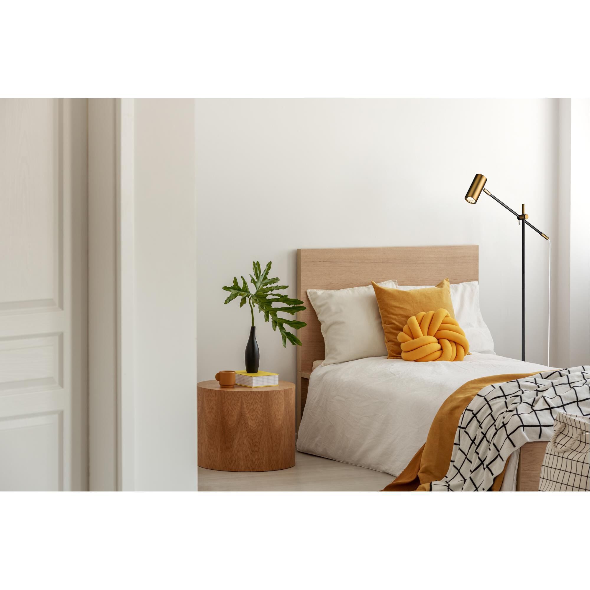 Shown in Matte Black and Olde Brass finish and Aluminum shade