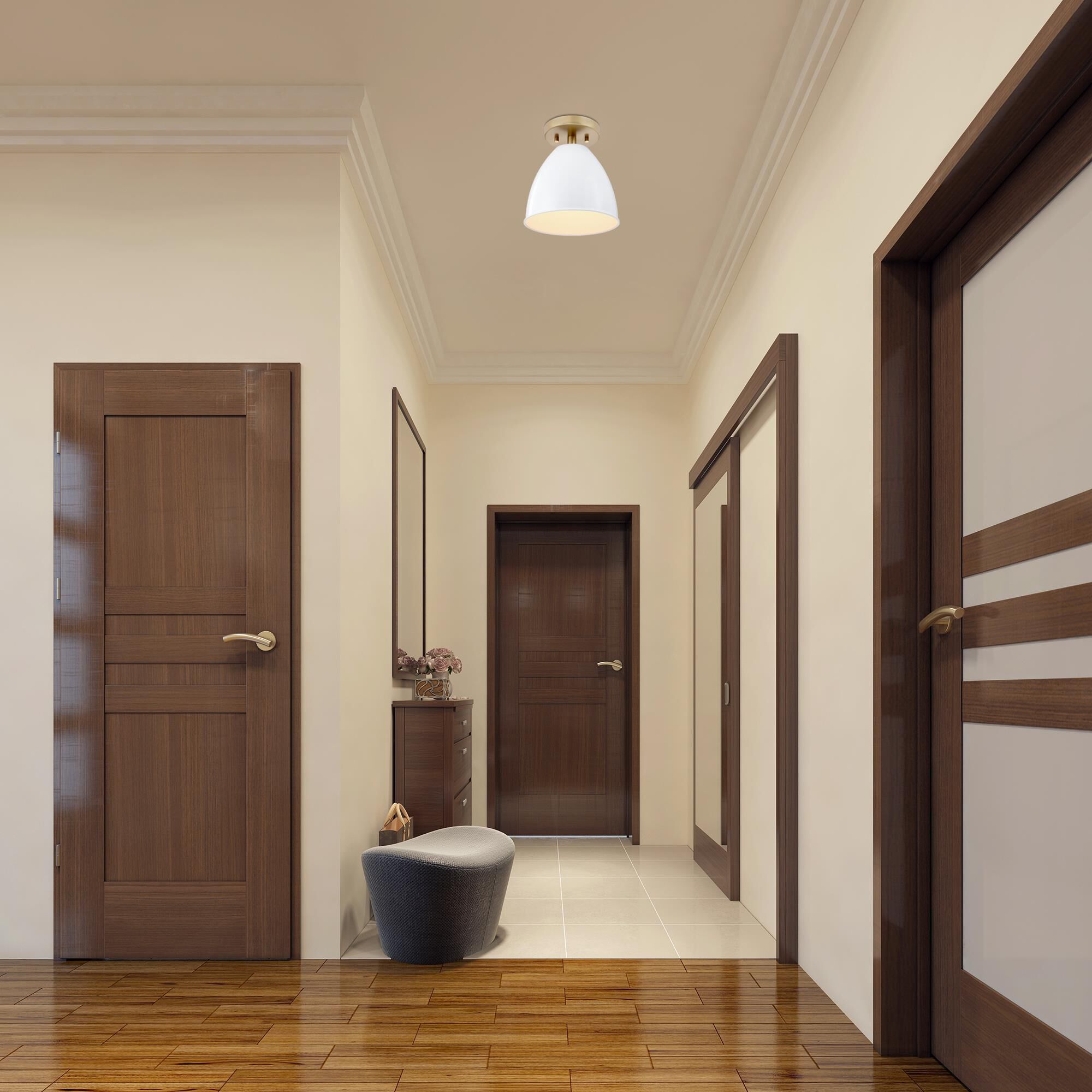 Shown in Brushed Gold finish and Ice Mist shade