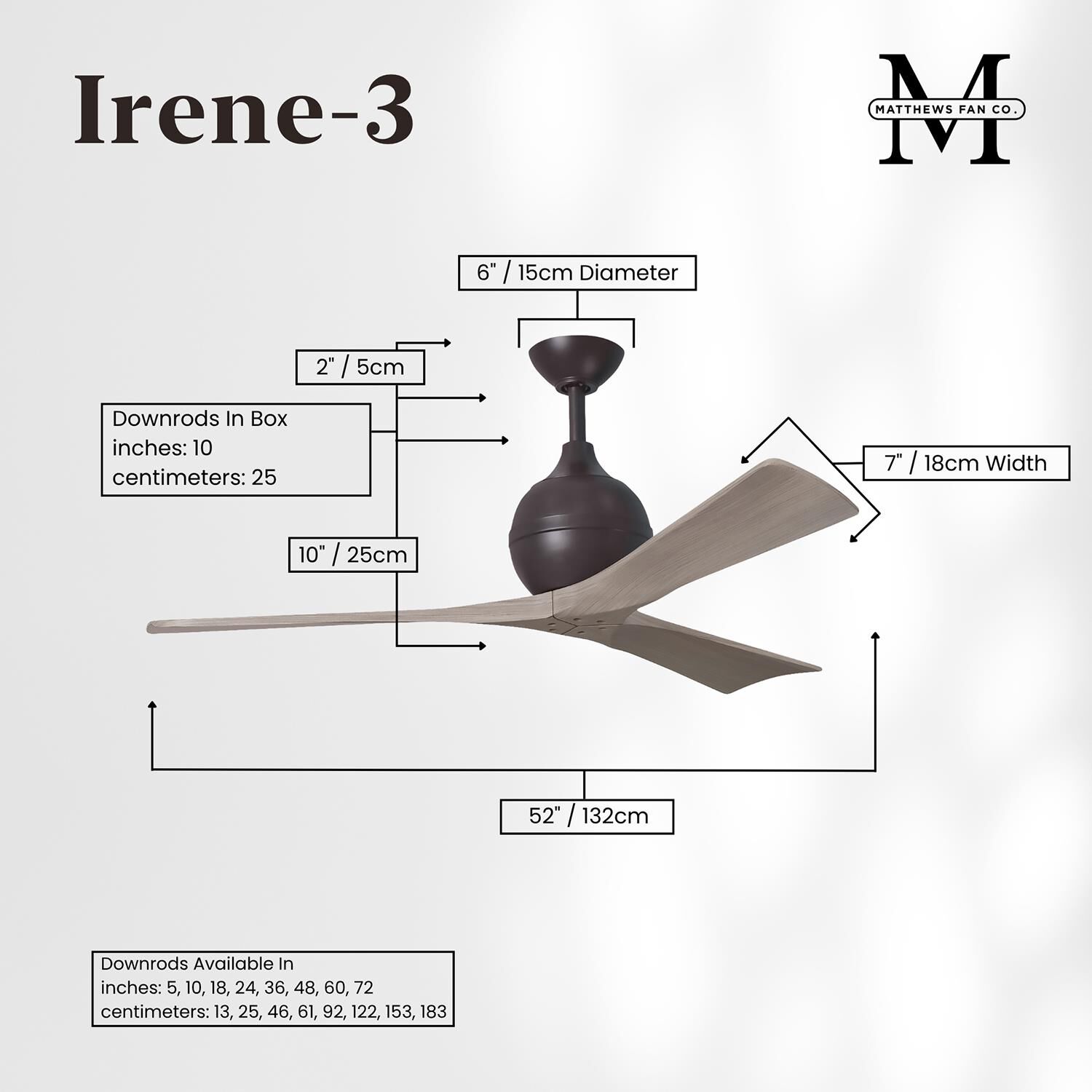 Irene 52 Inch 3 Blade Ceiling Fan by Matthews Fan Company