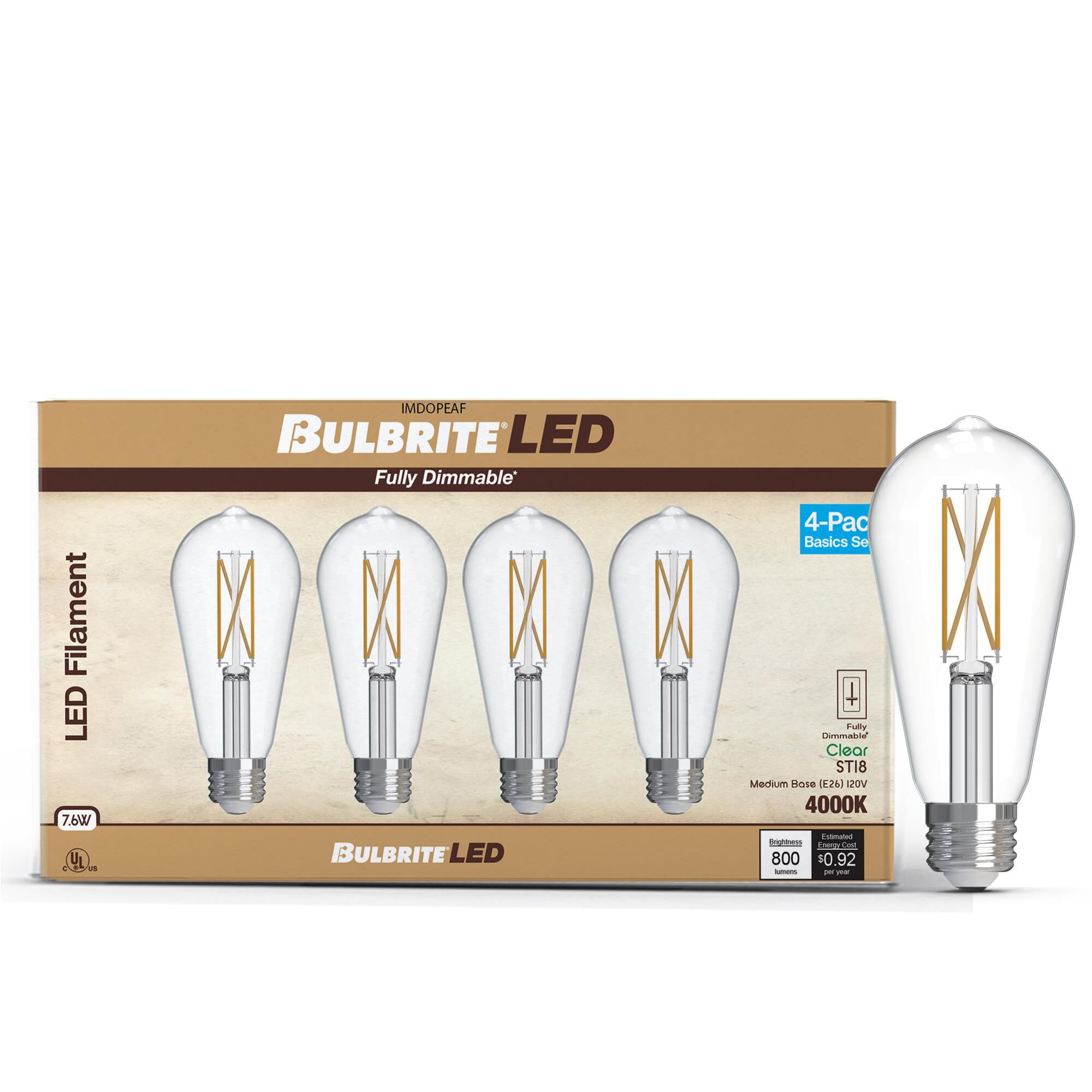 Clear ST18 Base E26 4000K LED Light Bulb Pack of 4 by Bulbrite