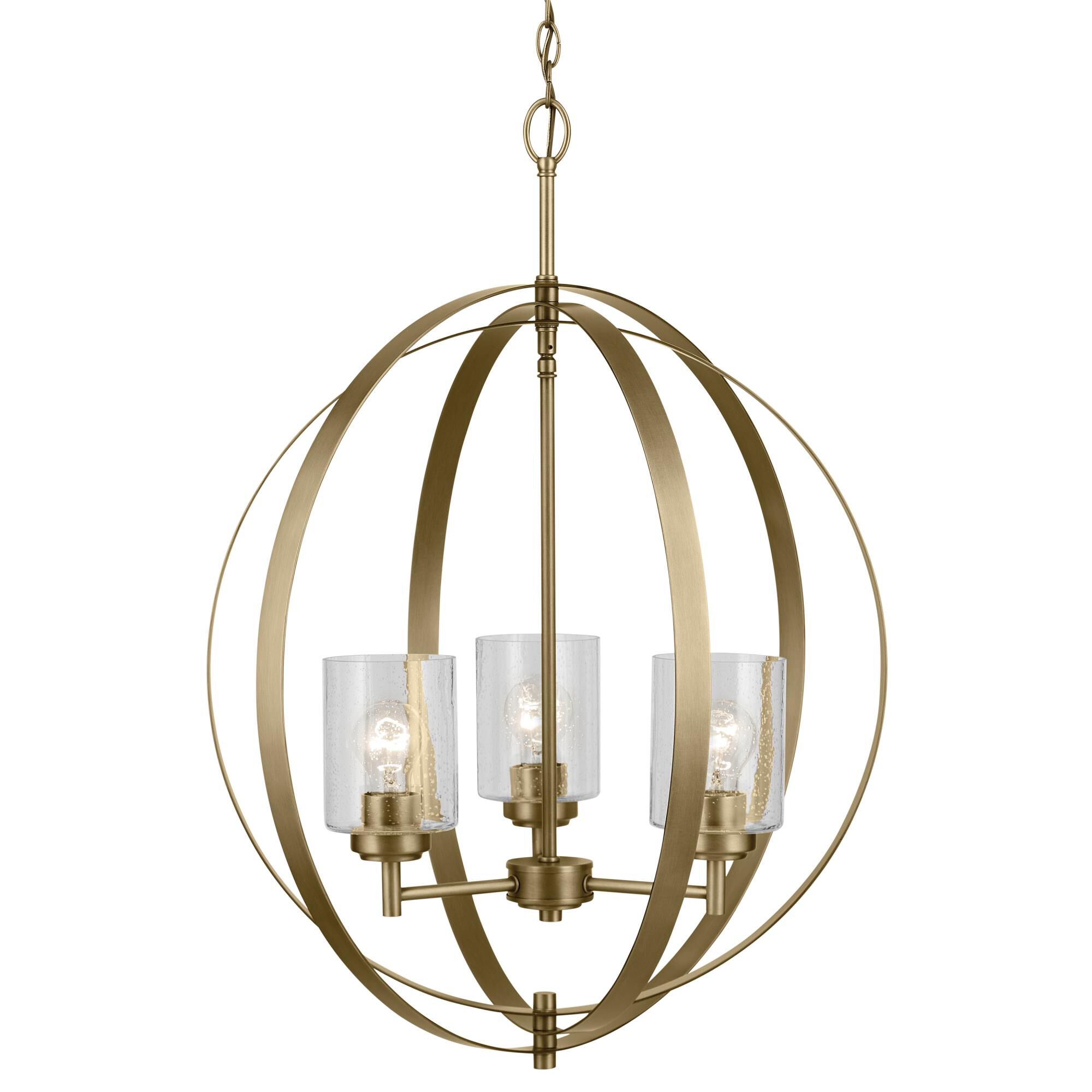 Shown in Natural Brass finish and Clear Seeded glass
