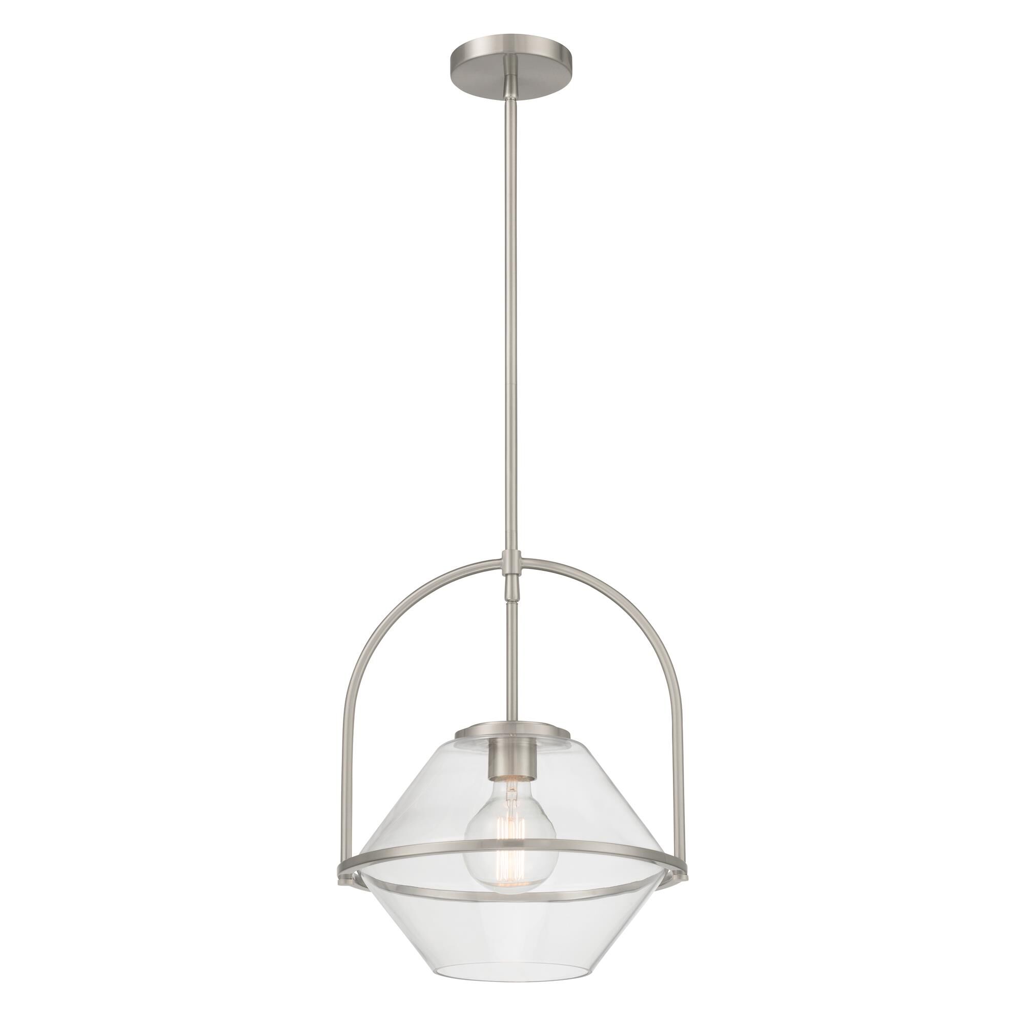 Shown in Brushed Nickel finish and Clear glass