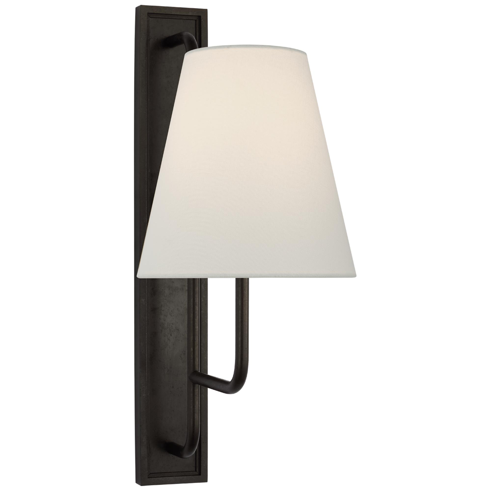 Shown in Aged Iron finish and Linen shade