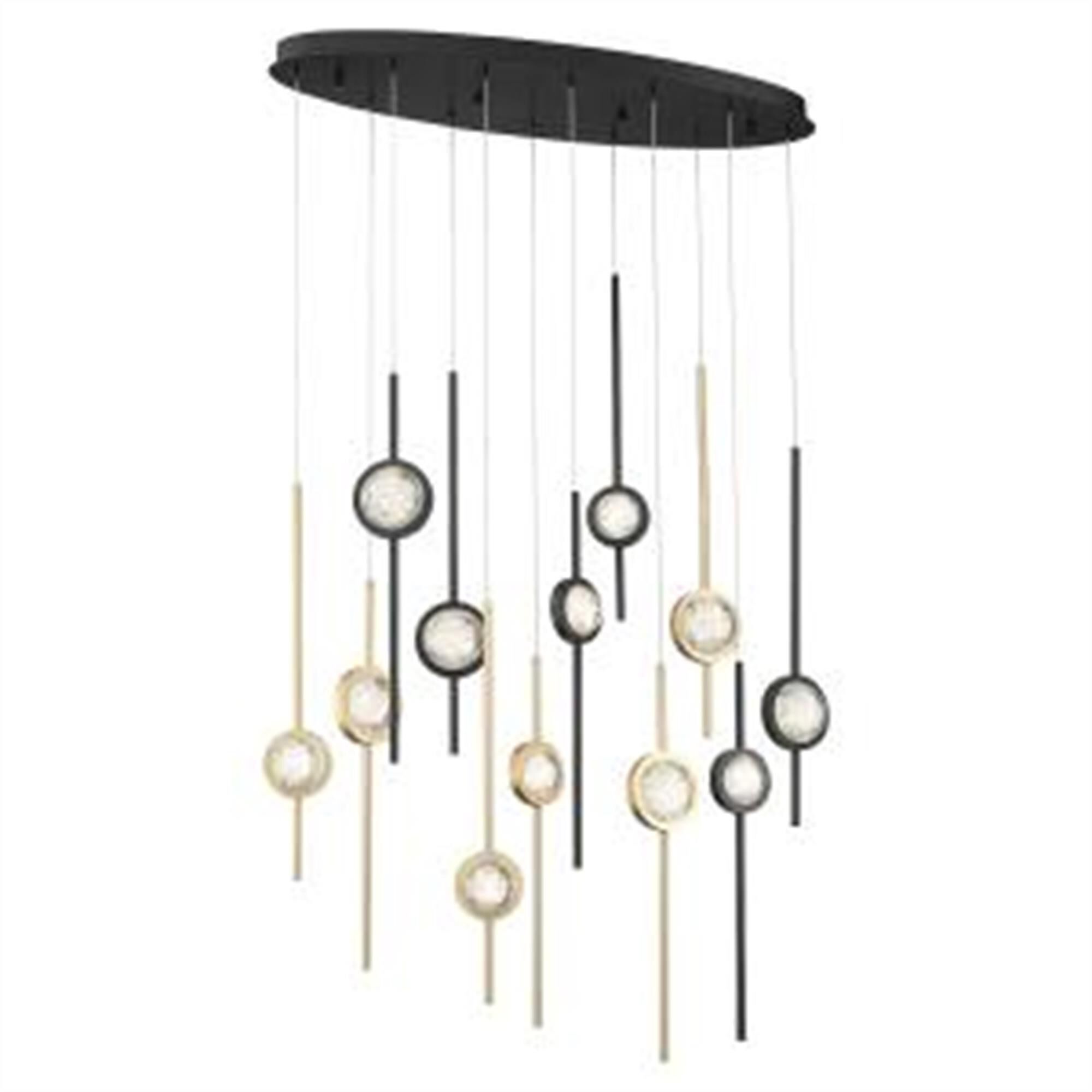 Shown in Black Anodized Aluminum finish and Clear Seeded Orb glass and Aluminum Rods shade