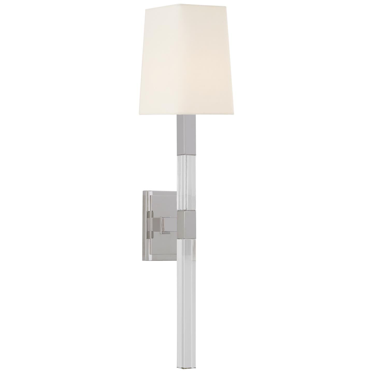 Shown in Polished Nickel And Crystal finish and Linen shade