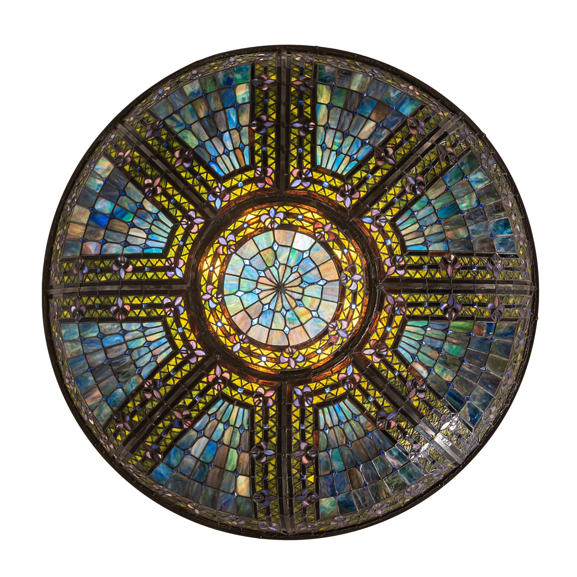 Shown in Oil Rubbed Bronze finish and Green;Blue glass