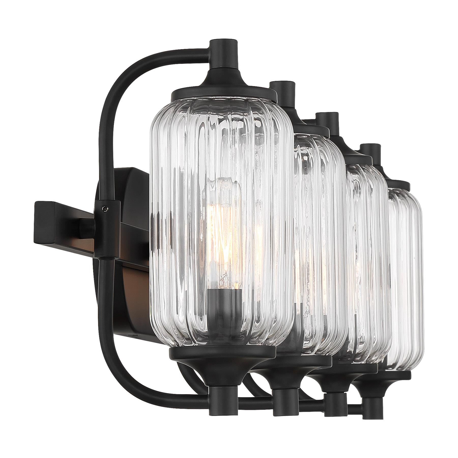 Shown in Matte Black finish and Clear Ribbed glass