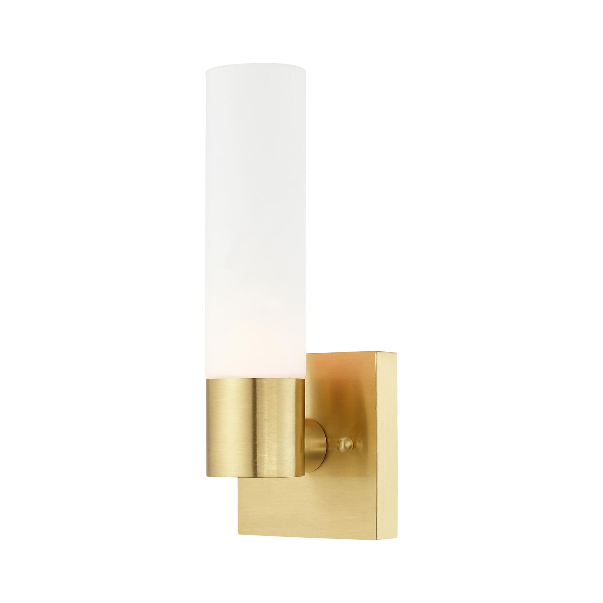 Shown in Satin Brass finish and Hand Blown Satin Opal White Twist Lock glass