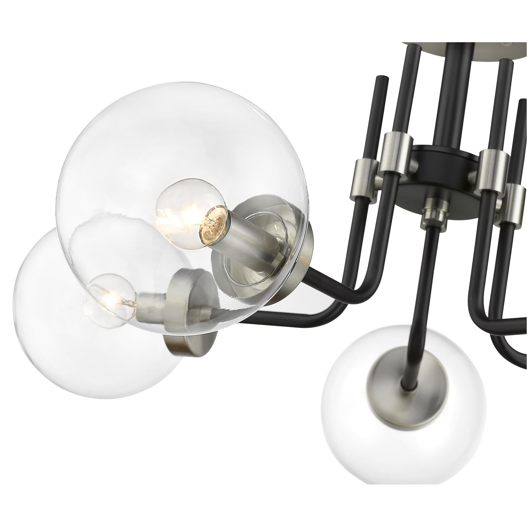 Shown in Matte Black + Brushed Nickel finish and Glass shade
