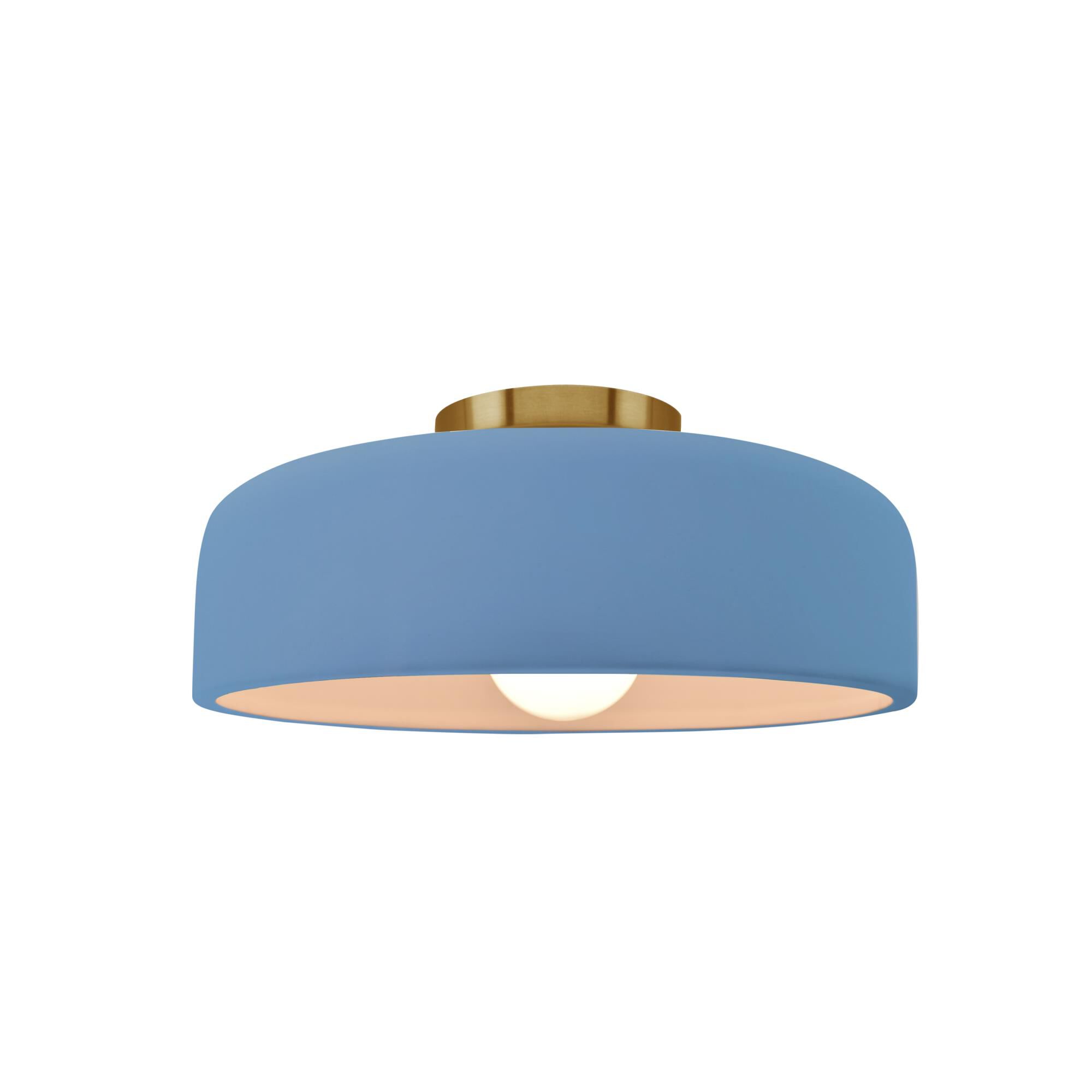 Shown in Brushed Brass finish and Sky Blue shade