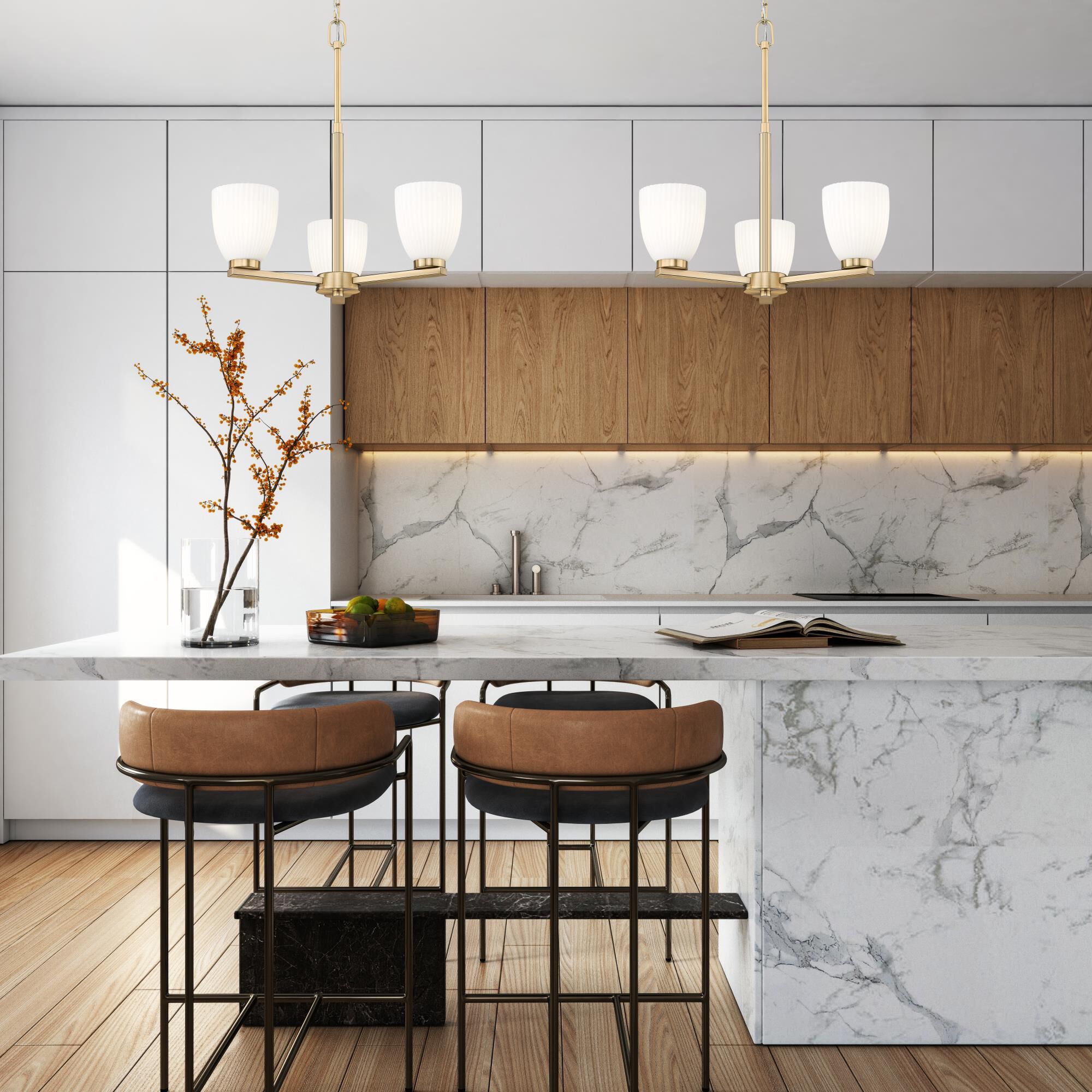 Shown in Modern Gold finish and Matte Opal glass and Matte Opal shade