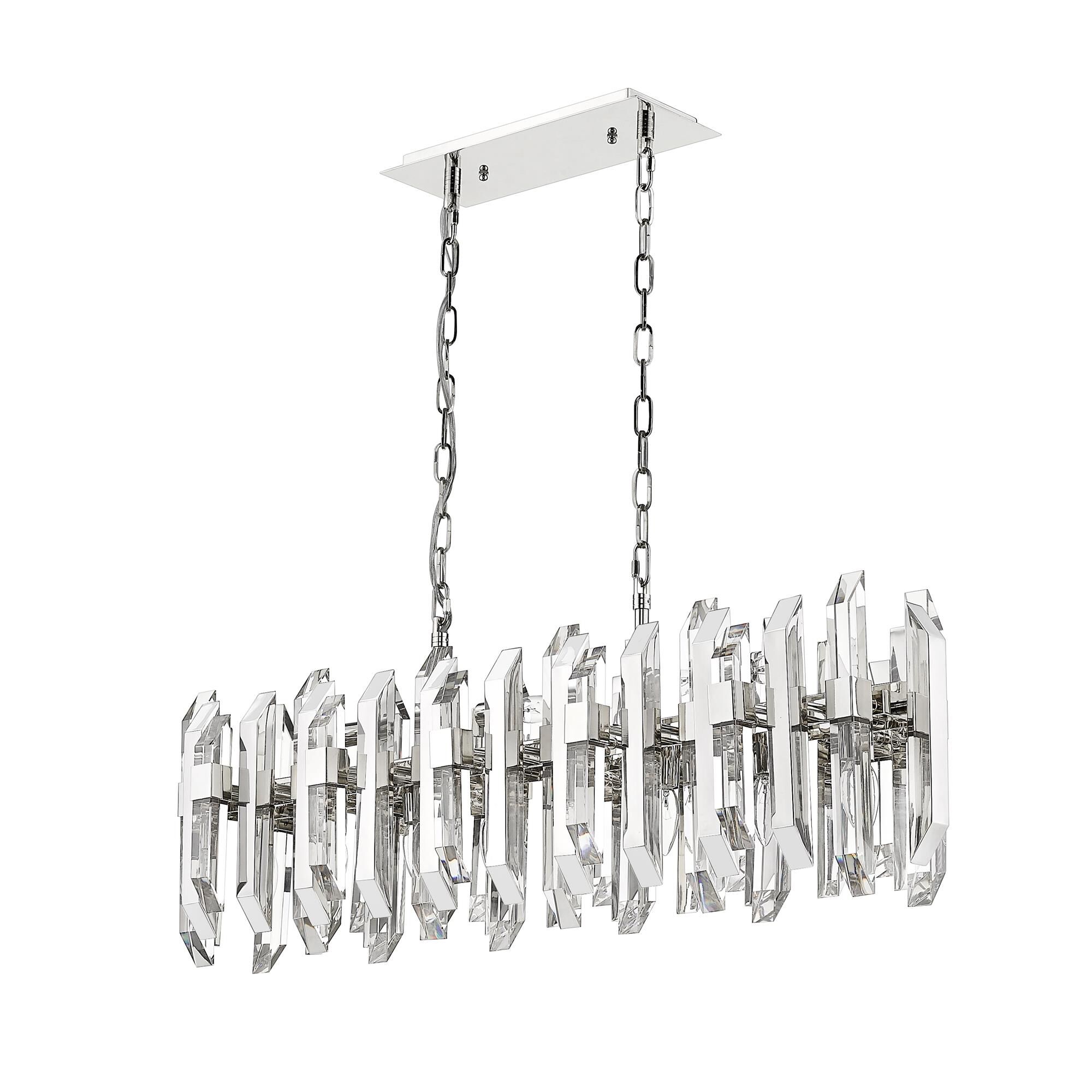Shown in Polished Nickel finish and Crystal glass and Crystal shade