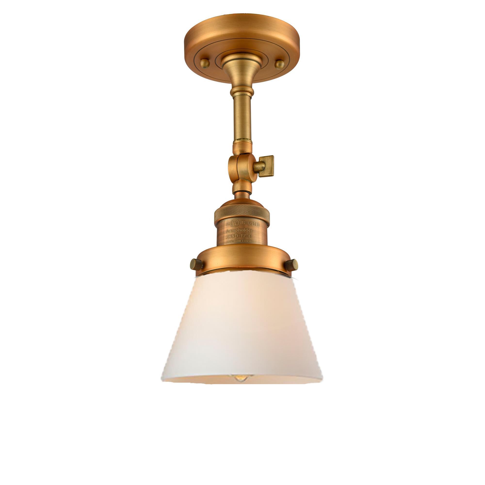 Shown in Brushed Brass finish and Frosted glass and None accent