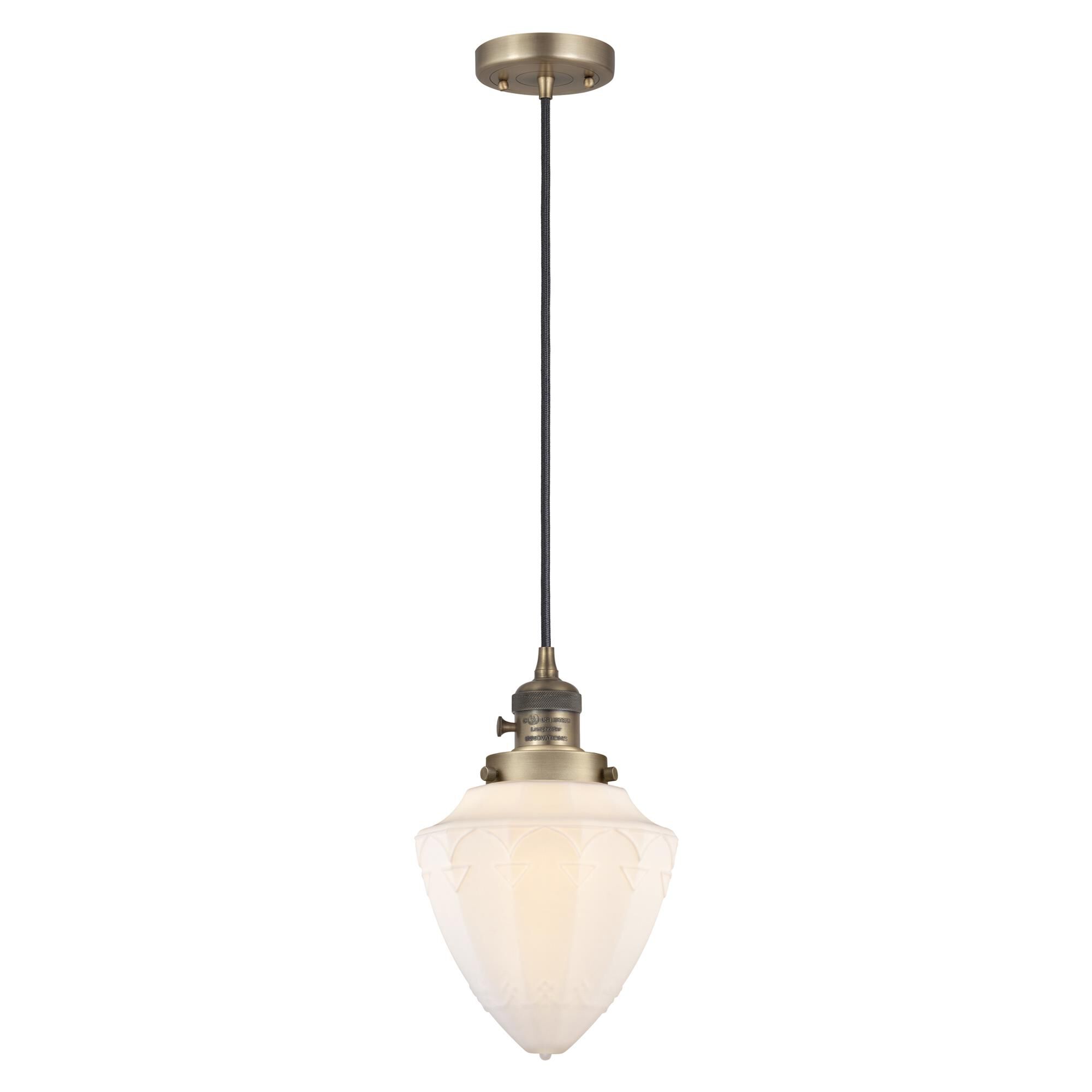 Shown in Brushed Brass finish and Matte White Cased Small Bullet glass