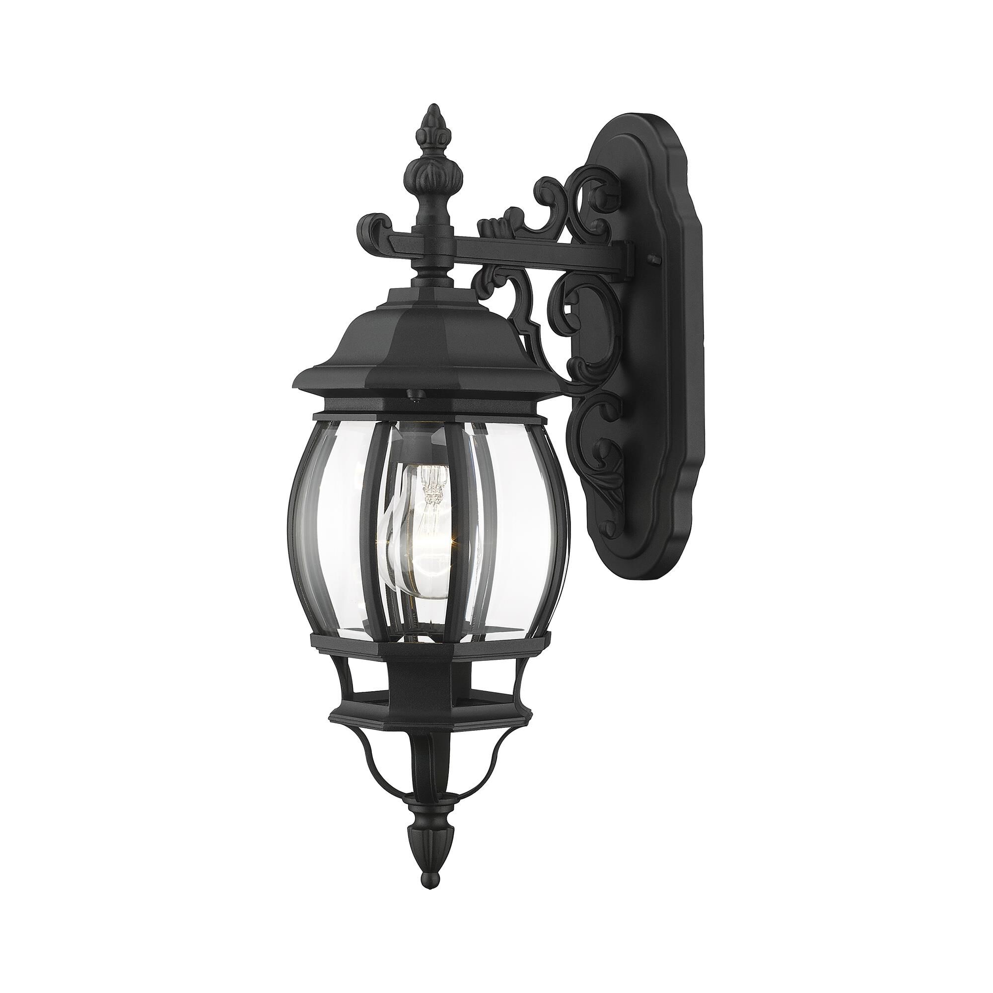 Shown in Textured Black finish and Clear Beveled glass and Clear Beveled Glass shade