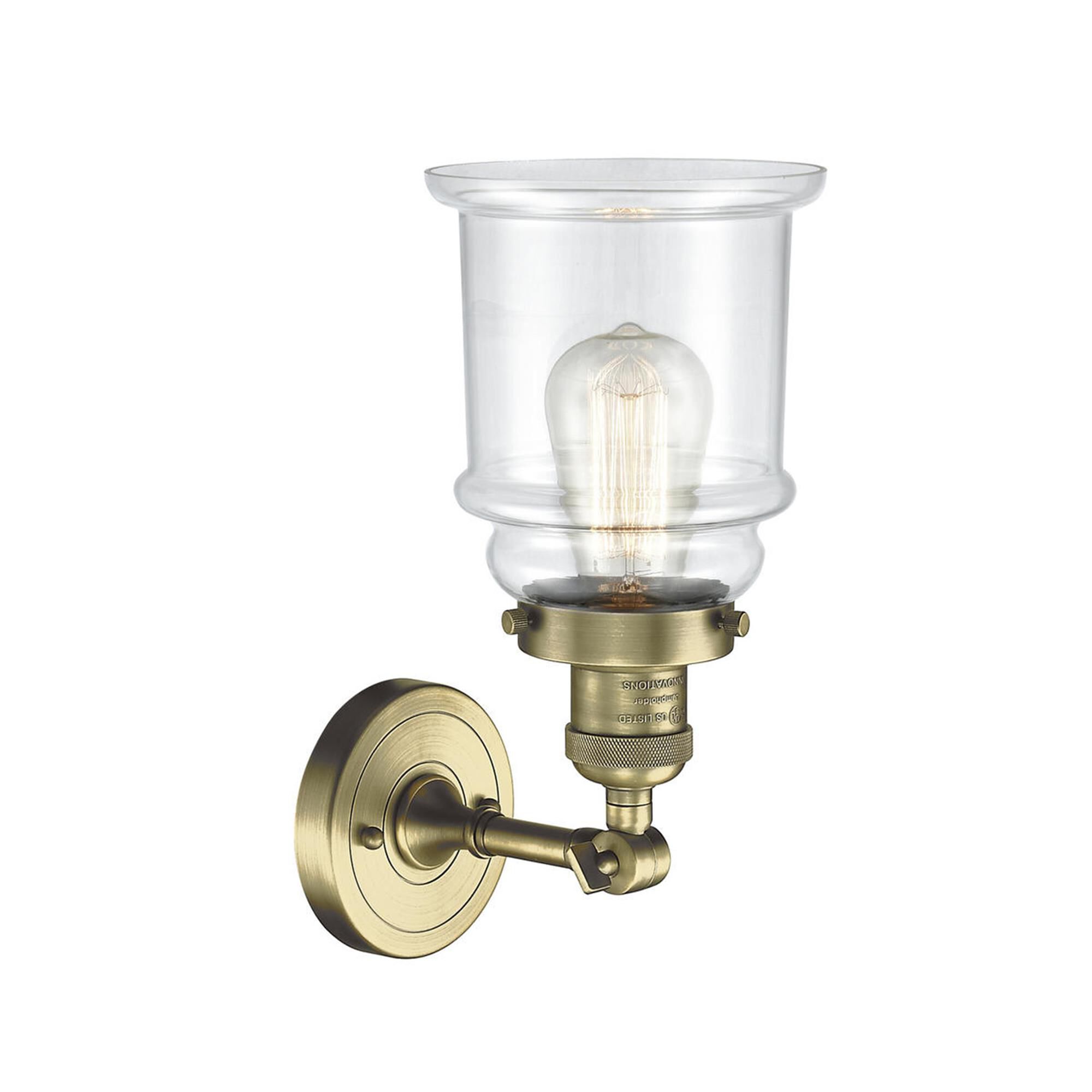 Shown in Antique Brass finish and Clear glass