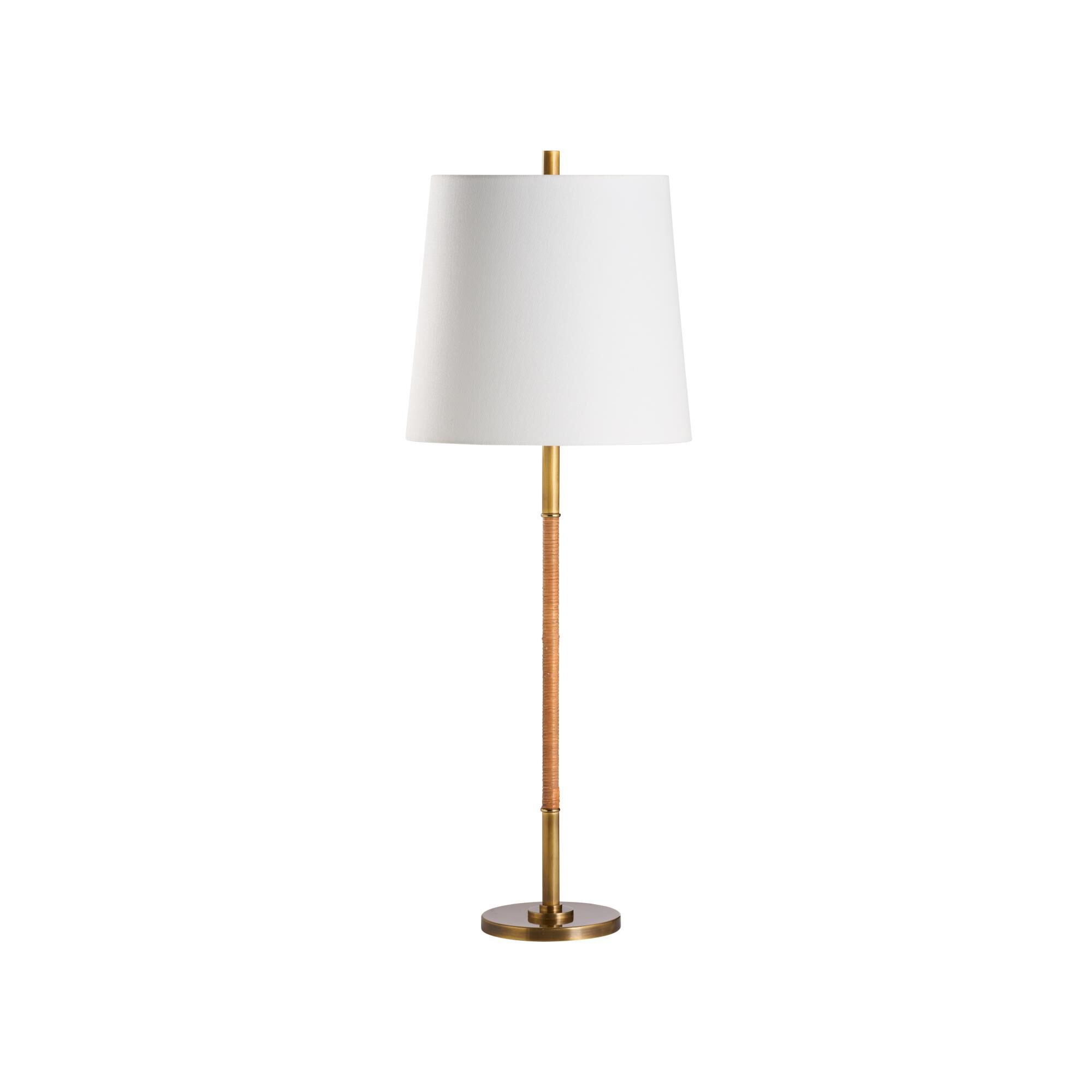 Shown in Gold and Brown finish and Linen shade