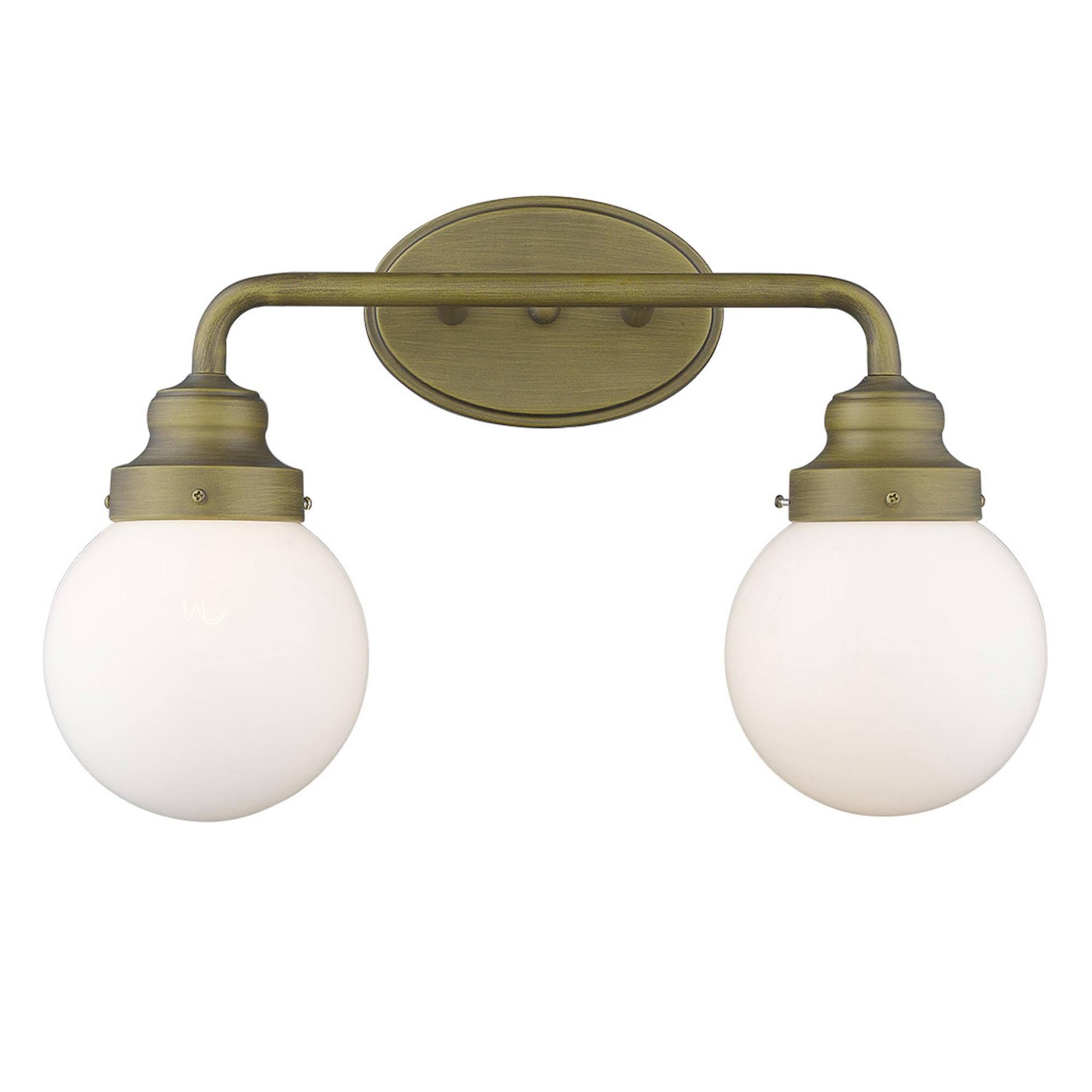 Shown in Raw Brass finish and Opal glass and Opal, Glass Globes shade