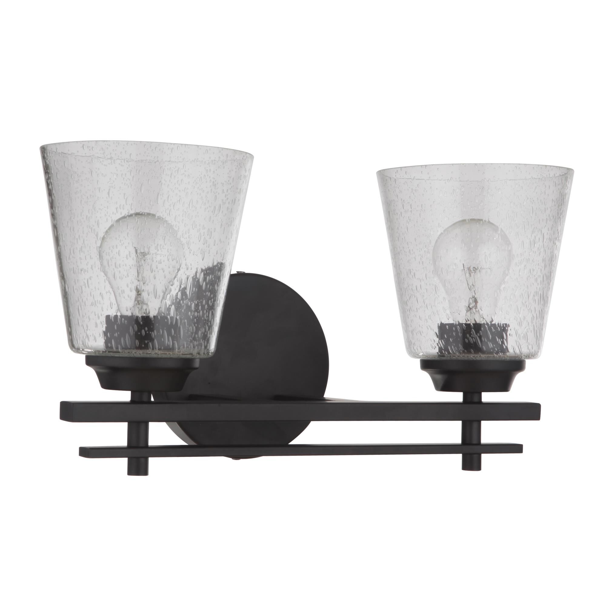 Shown in Flat Black finish and Clear Seeded glass and Glass shade