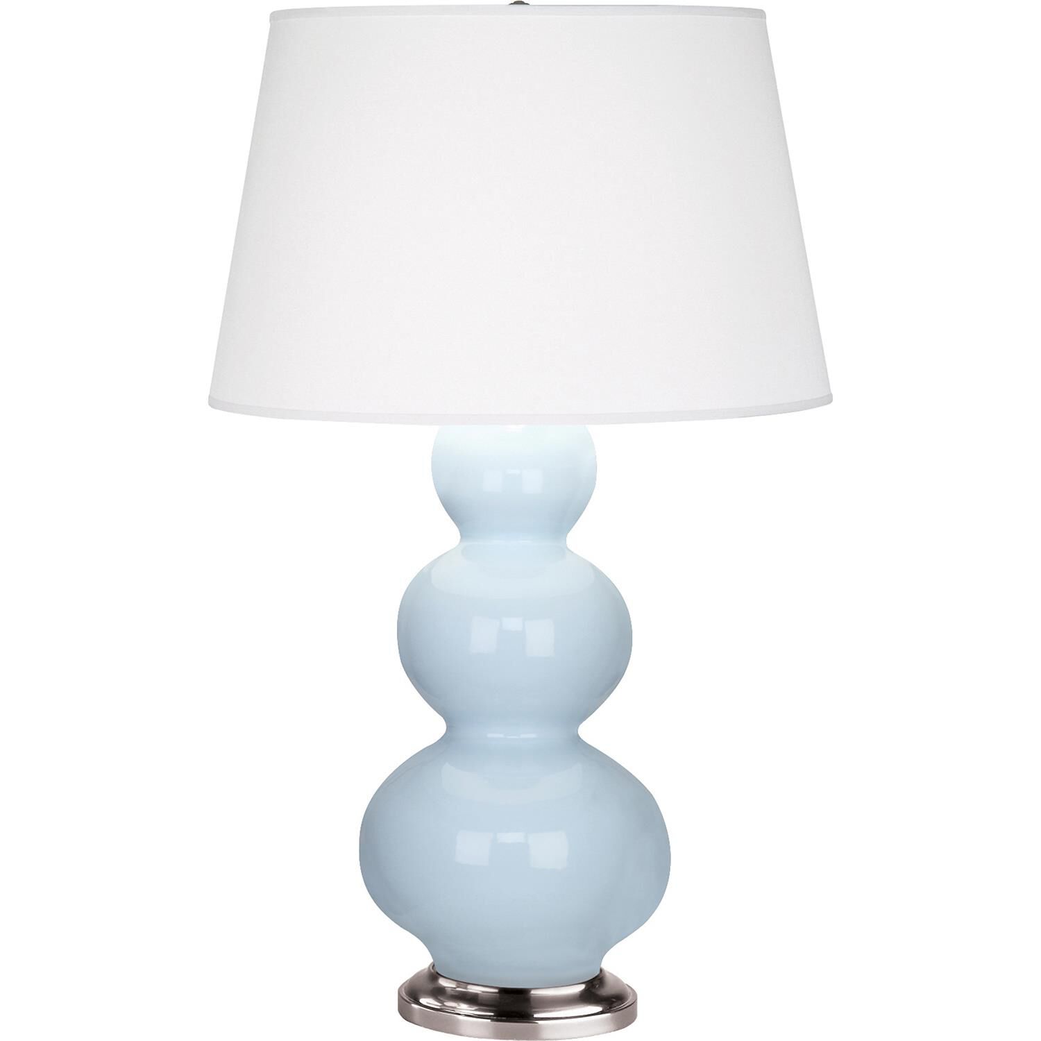 Shown in Baby Blue Glazed Ceramic With Antique Silver ed Accents finish and Pearl Dupioni Fabric shade