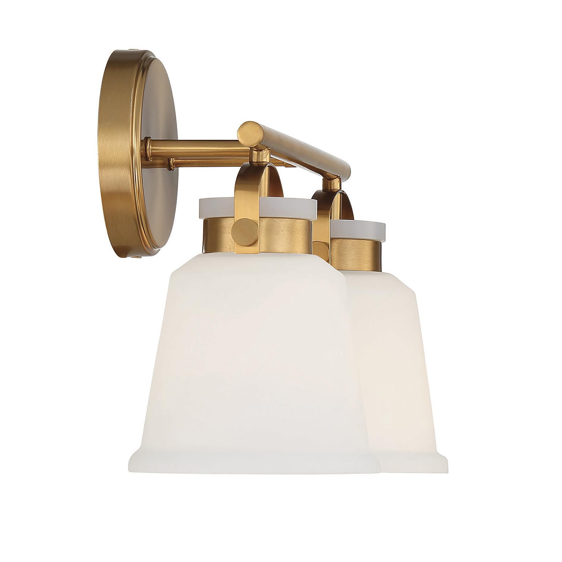 Shown in Warm Brass finish and White Opal glass and Glass shade