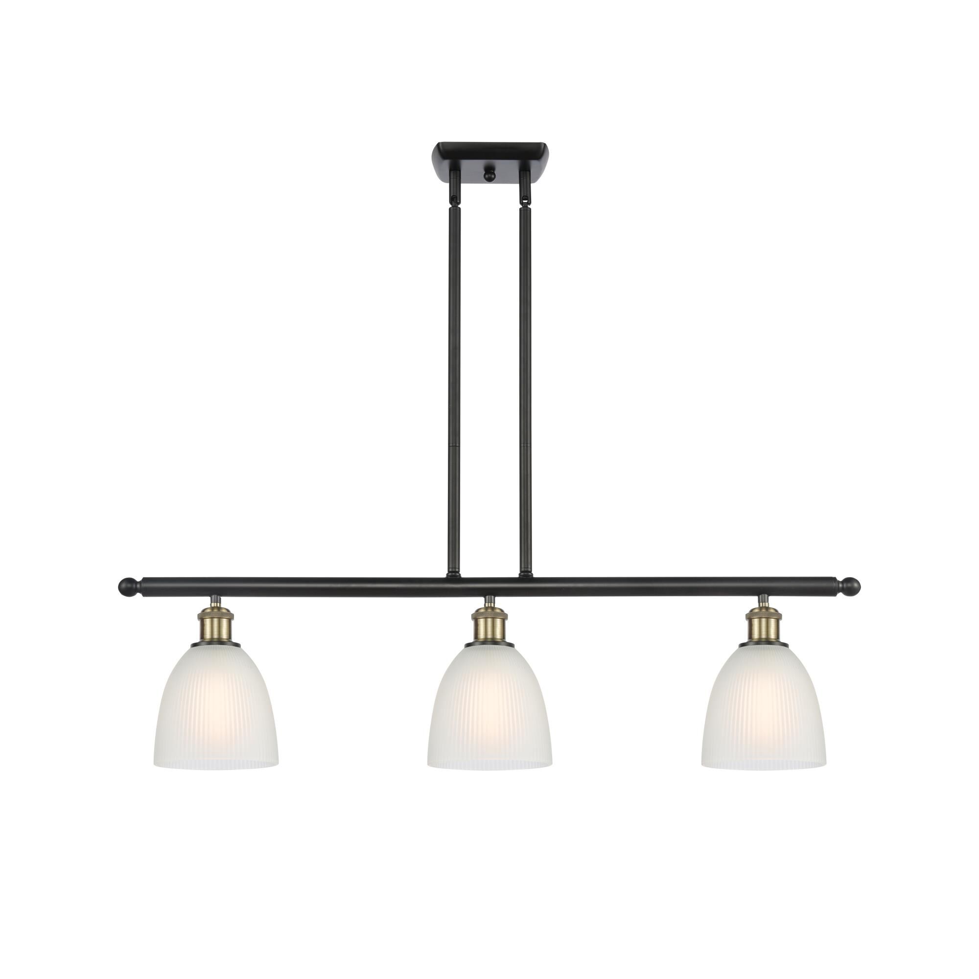 Shown in Black Antique Brass finish and White Castile glass