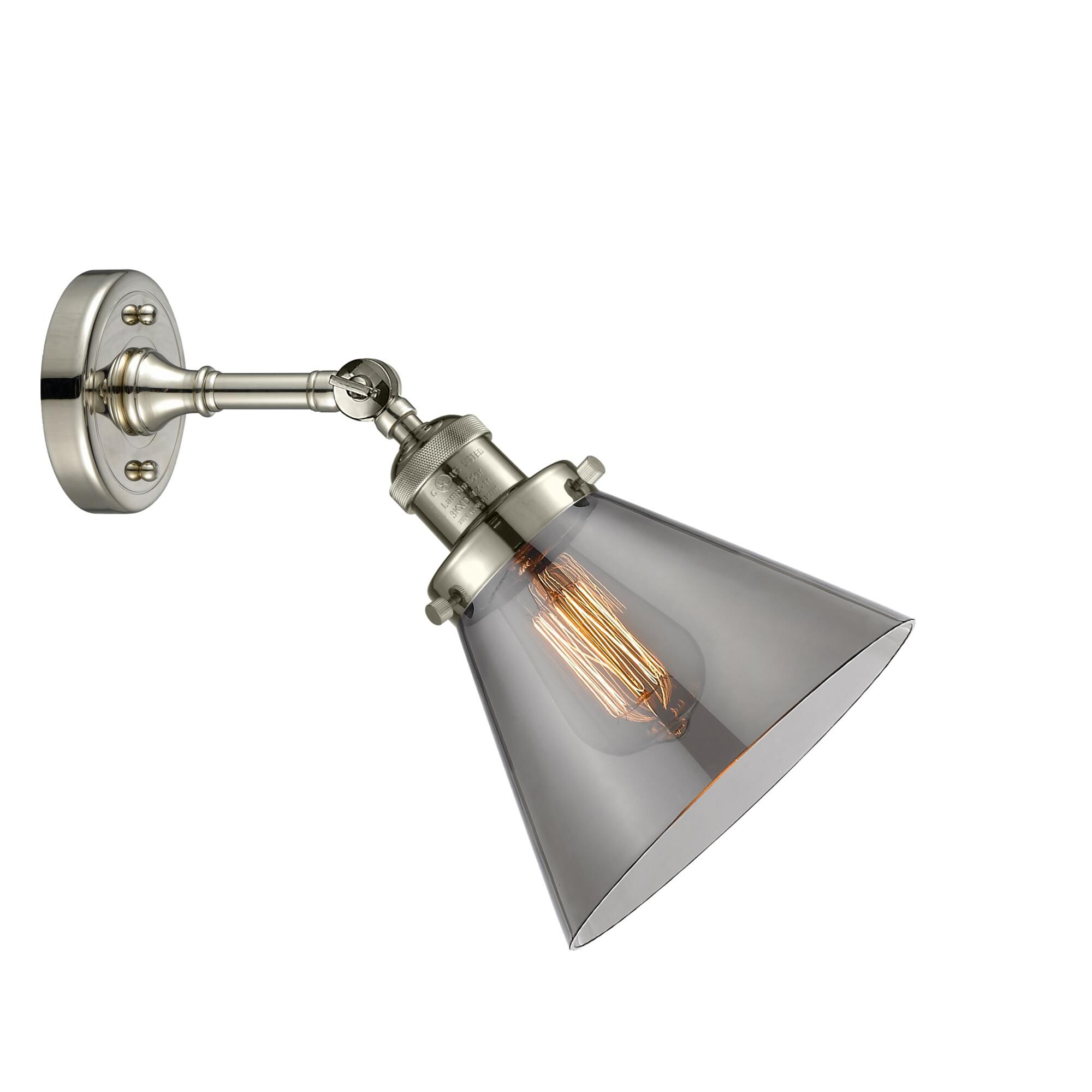 Shown in Polished Nickel finish and Smoked glass and None accent