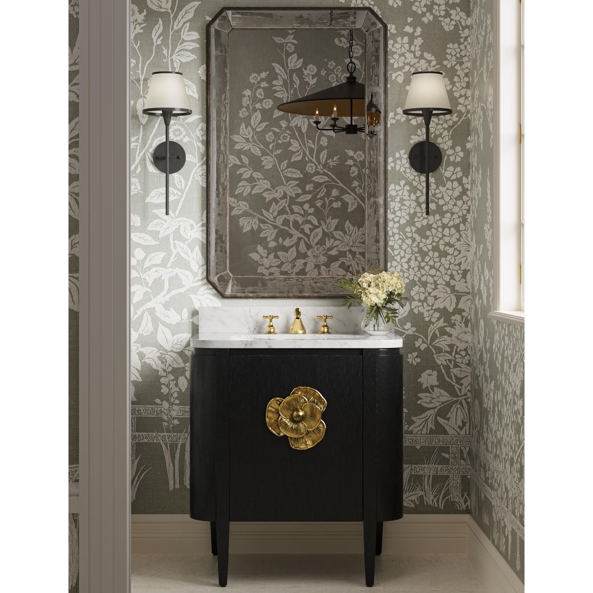 Shown in Caviar Black, Natural, White, Light Antique Brass finish