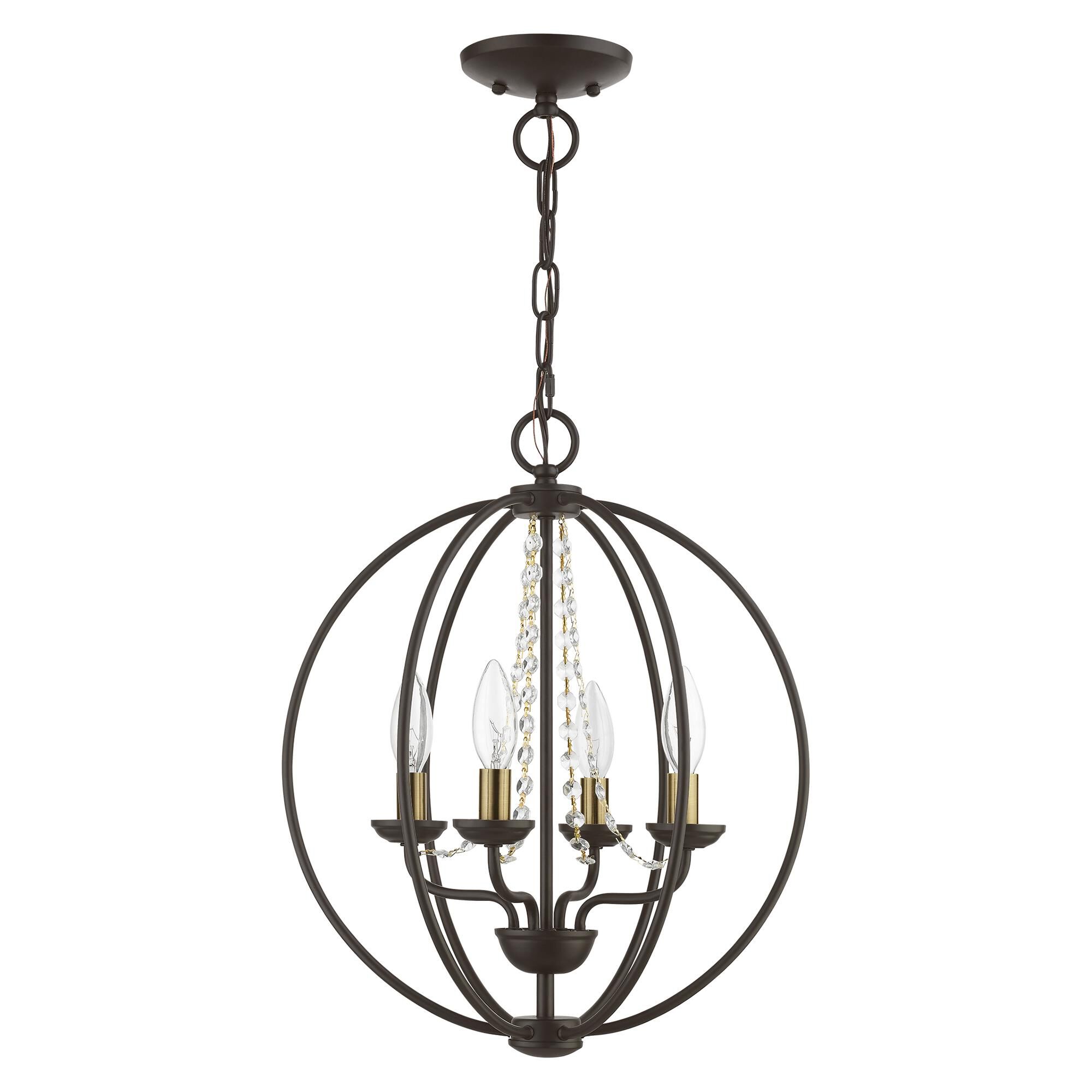 Shown in Bronze with Antique Brass Finish Candles finish and Clear Crystals shade