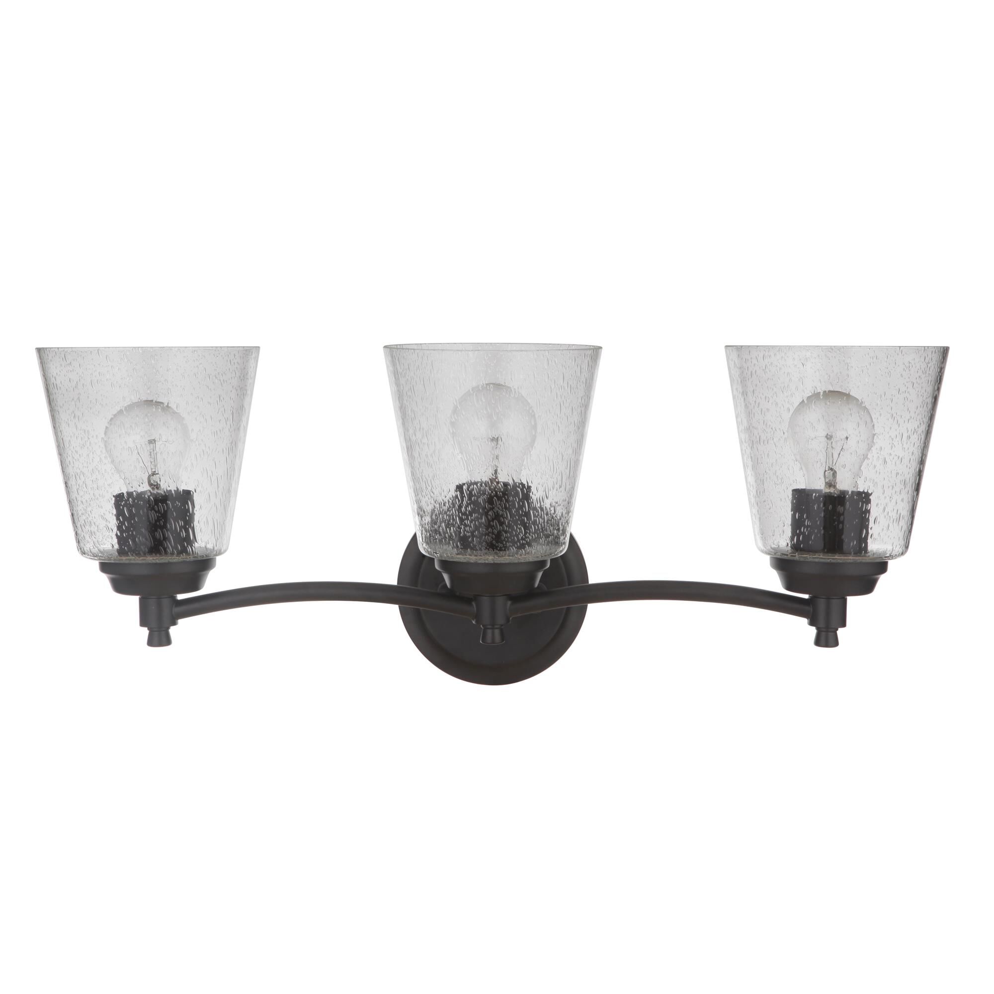 Shown in Flat Black finish and Clear Seeded glass and Glass shade