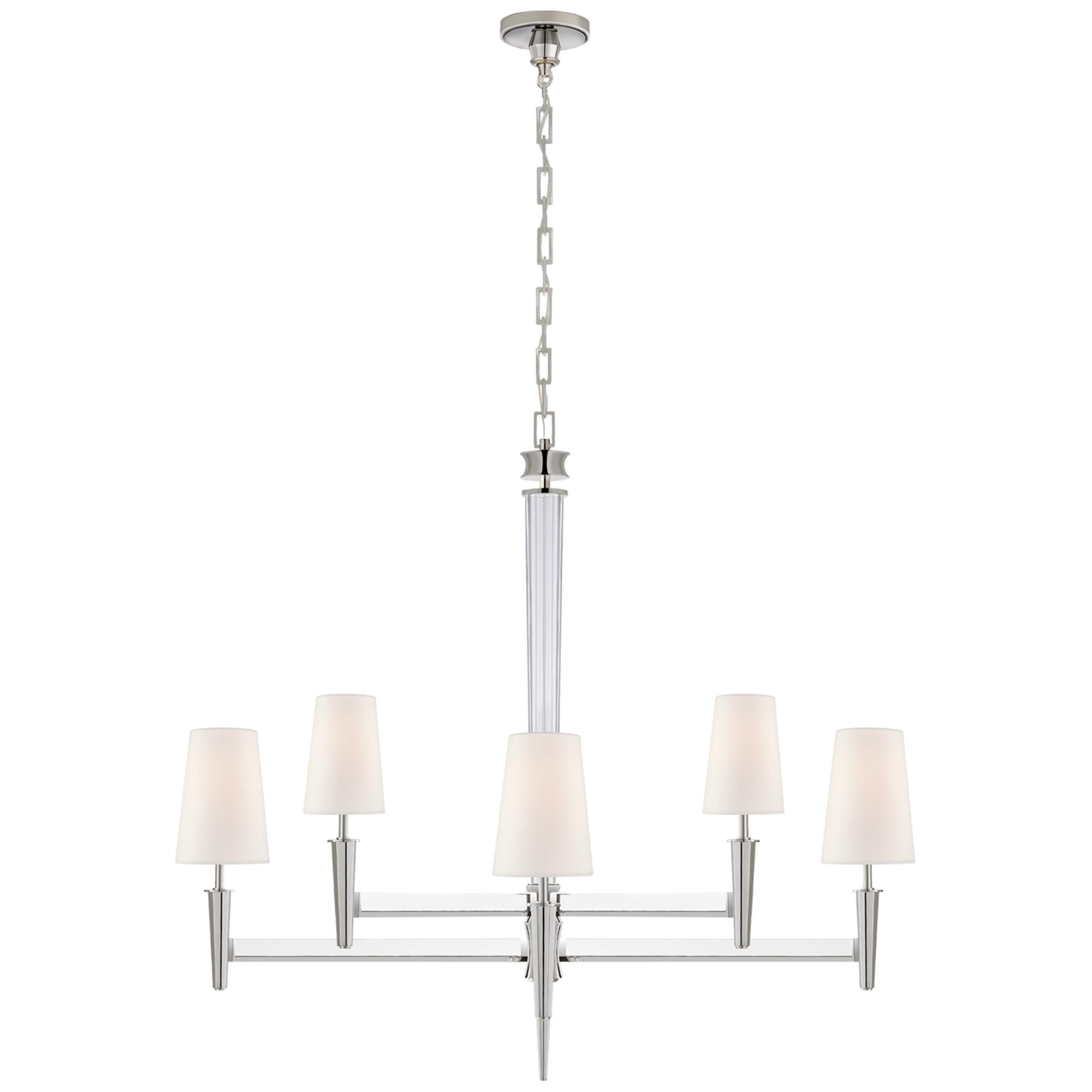 Shown in Polished Nickel And Crystal finish and Linen shade