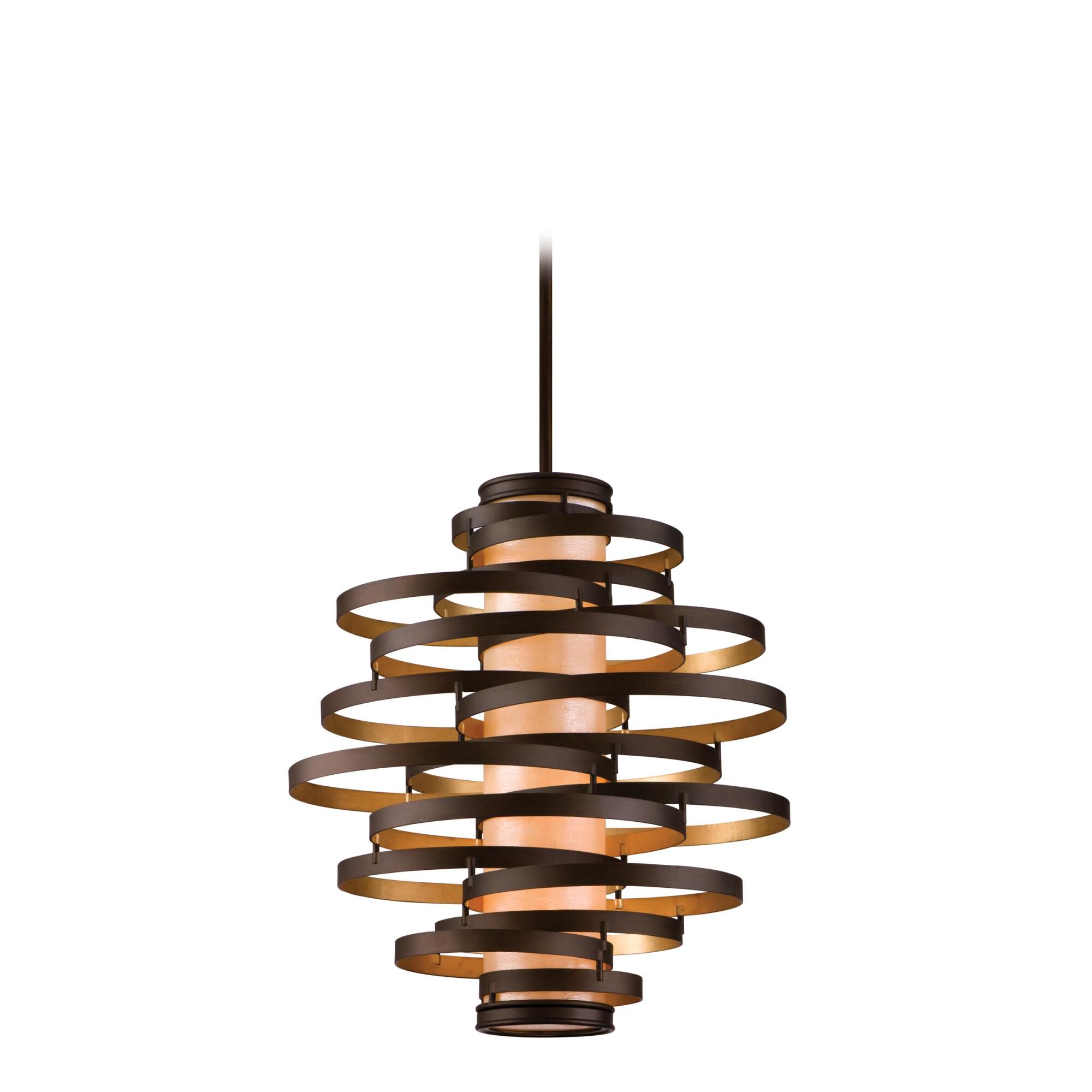 Shown in Bronze With Gold Leaf finish and Caramel Ice glass