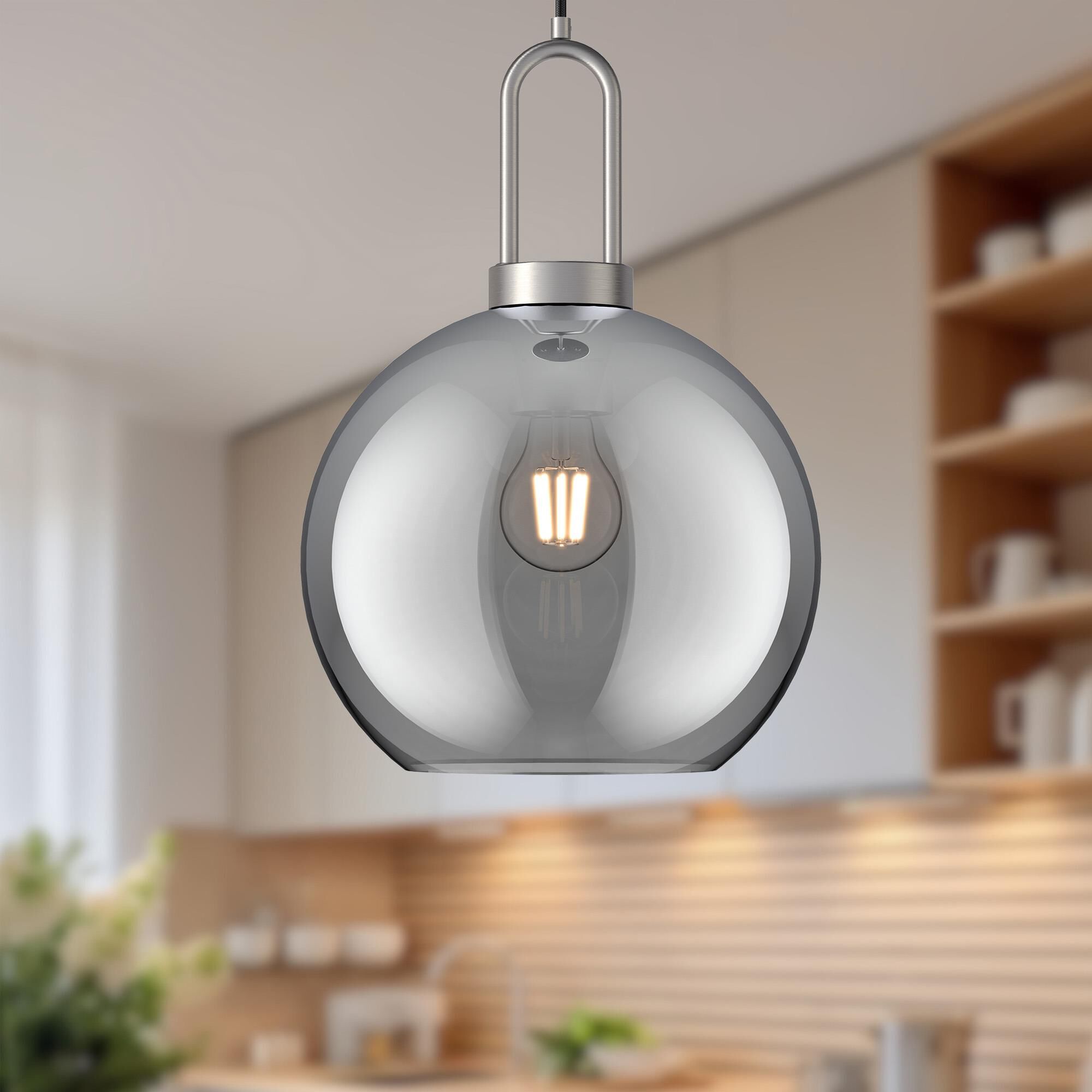 Shown in Brushed Nickel finish and Smoked Solid glass