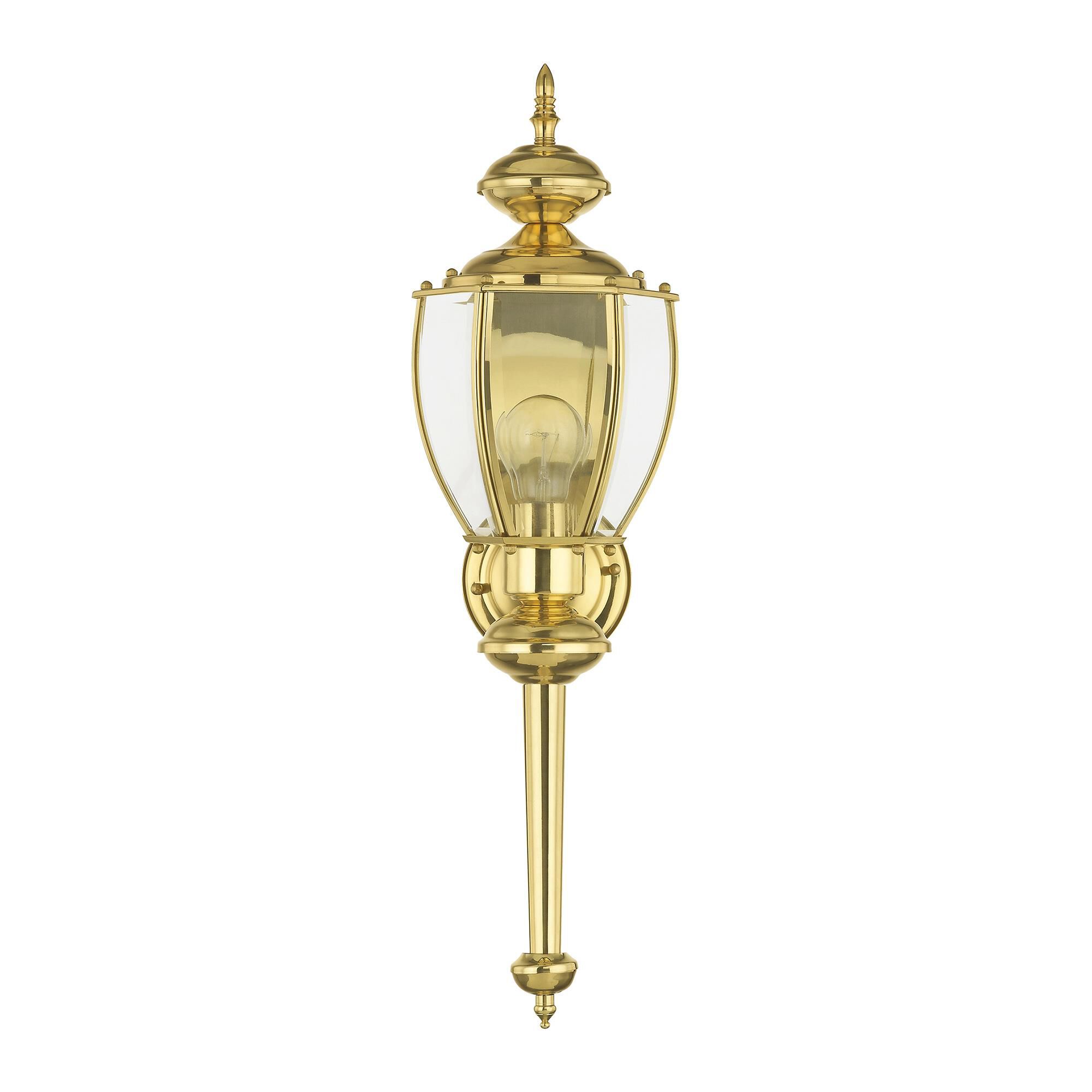 Shown in Polished Brass finish and Clear Beveled glass