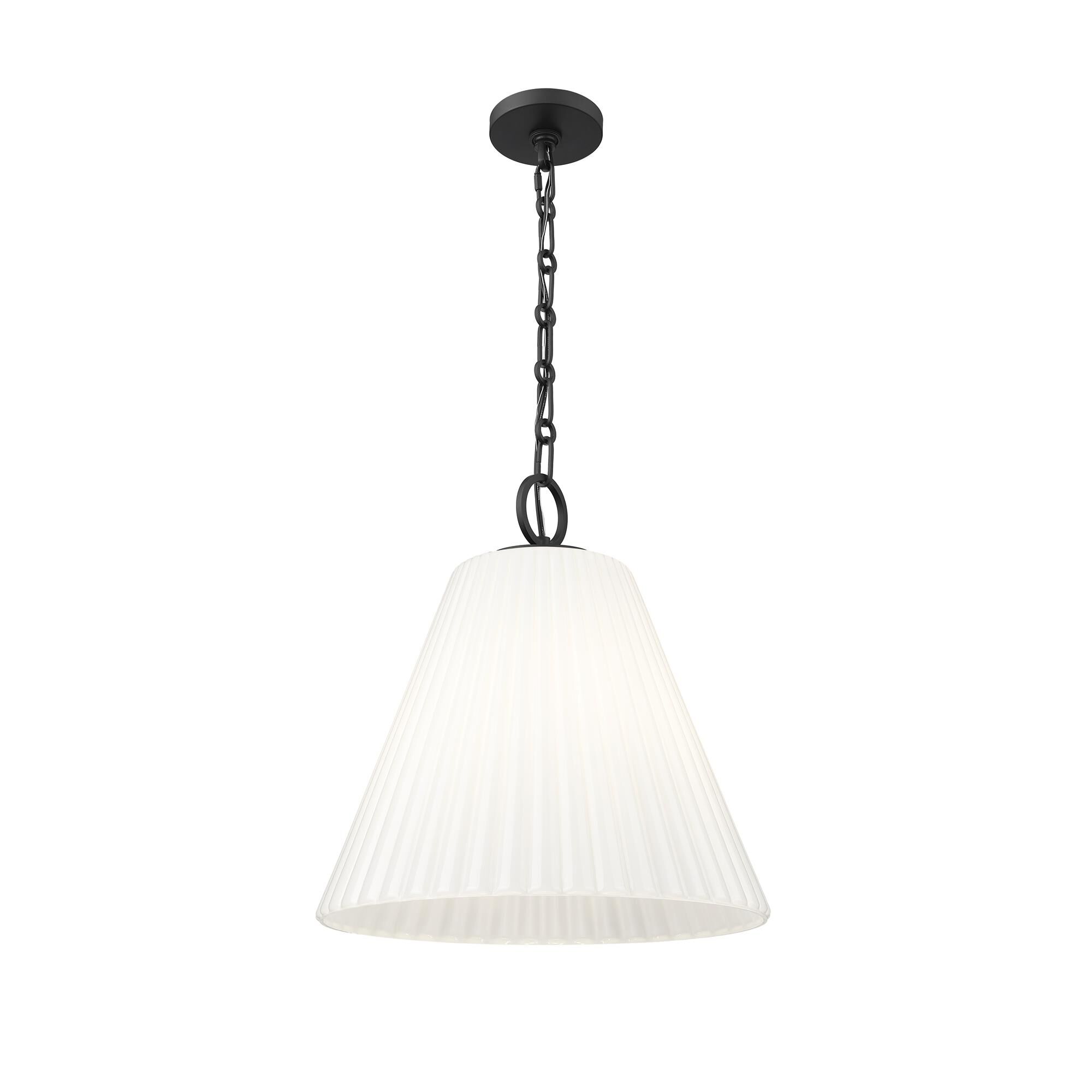 Shown in Matte Black finish and White glass and White shade