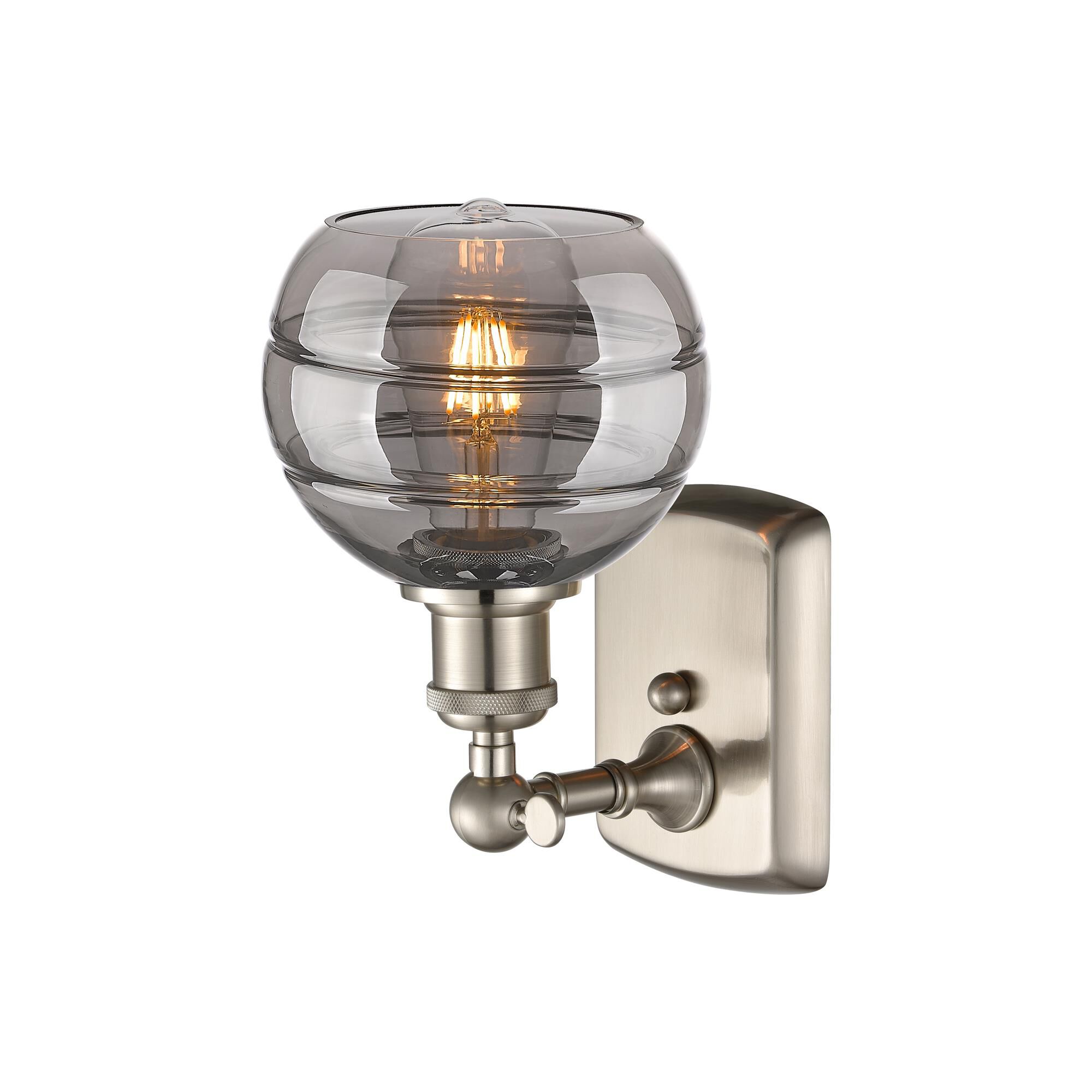 Shown in Brushed Satin Nickel finish and Light Smoke glass