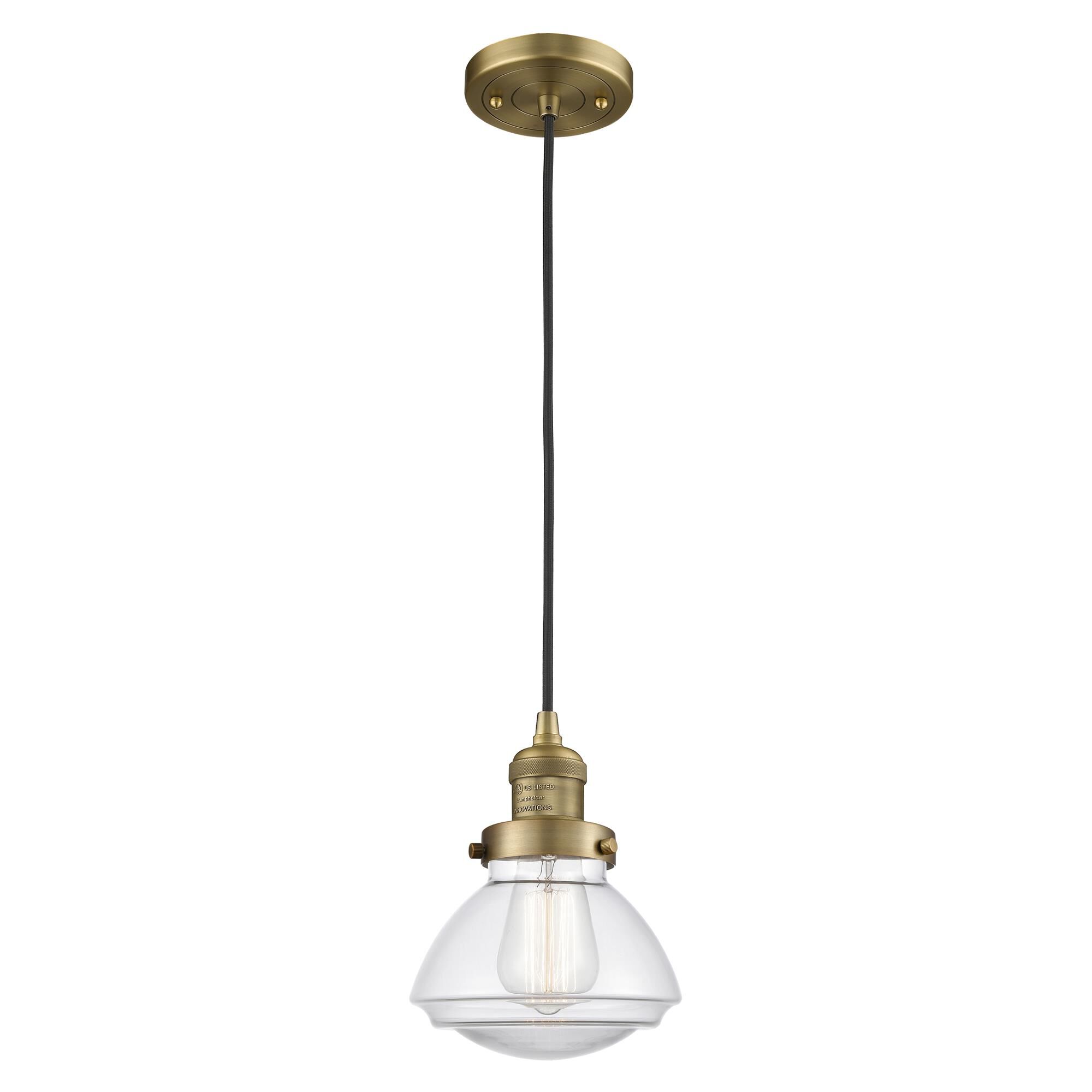 Shown in Brushed Brass finish and Bell glass and Glass shade
