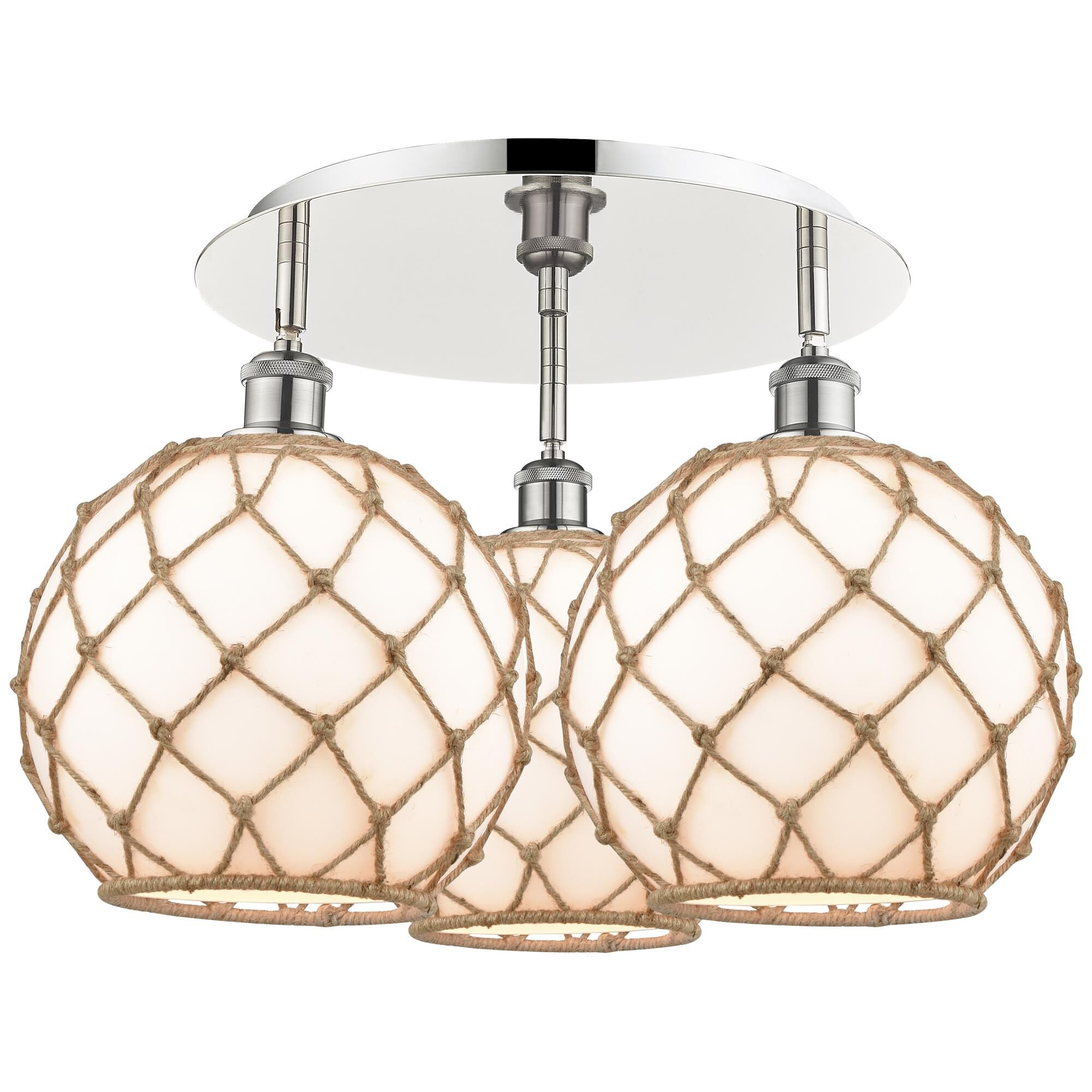 Shown in Polished Nickel finish and White with Brown Rope glass