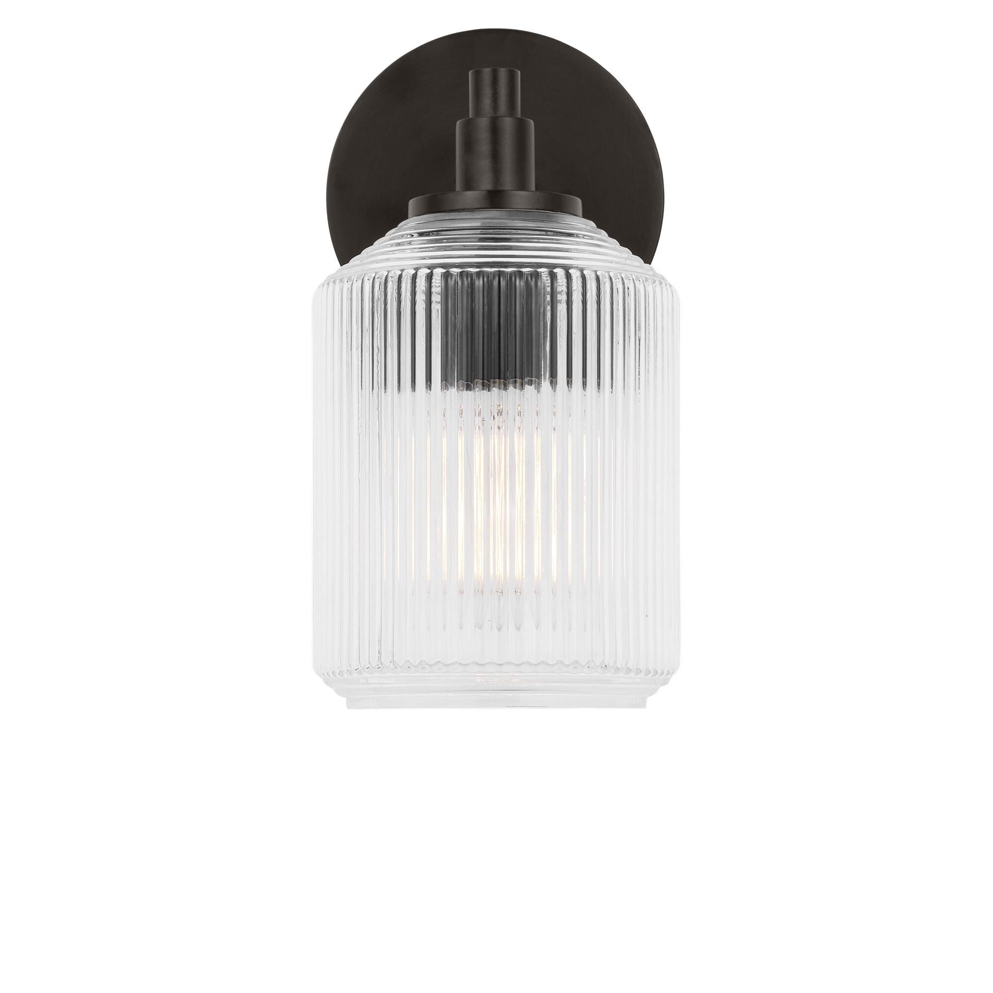 Shown in Aged Iron finish and Clear Ribbed glass