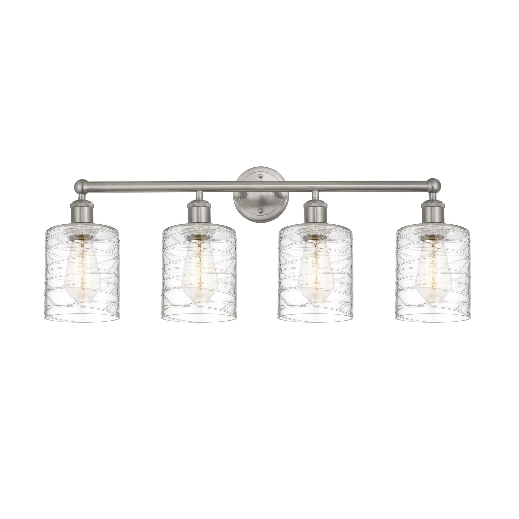 Shown in Brushed Satin Nickel, Deco Swirl finish and Deco Swirl glass and Deco Swirl Glass shade