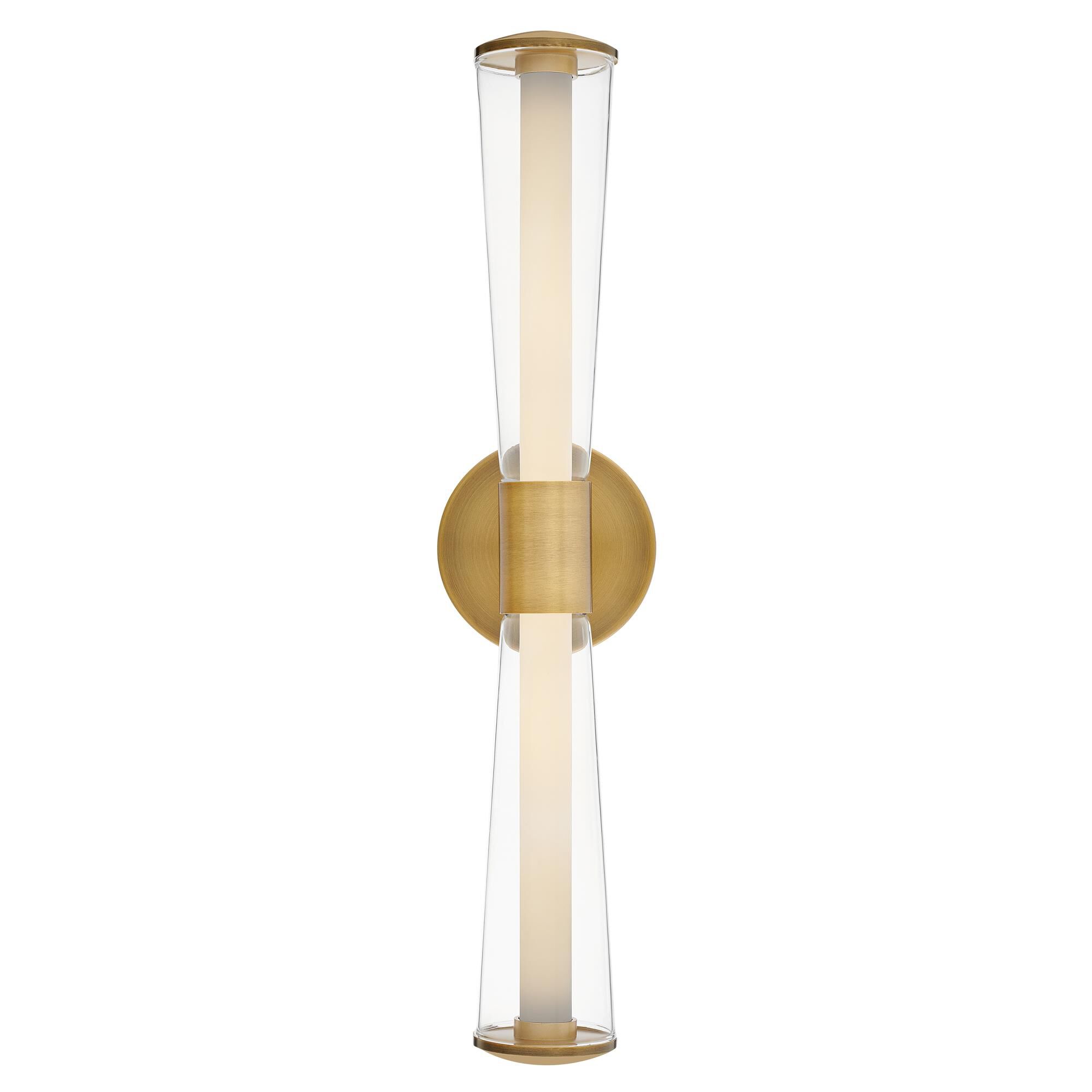 Shown in Lacquered Brass finish and Clear glass