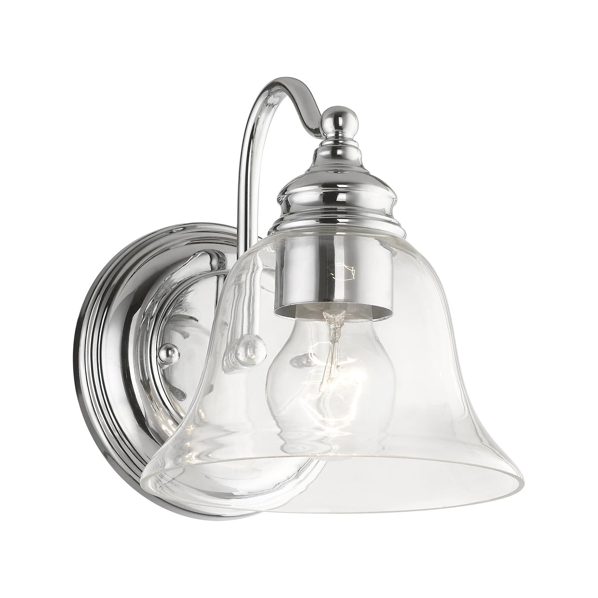 Shown in Polished Chrome finish and Hand Blown Clear glass