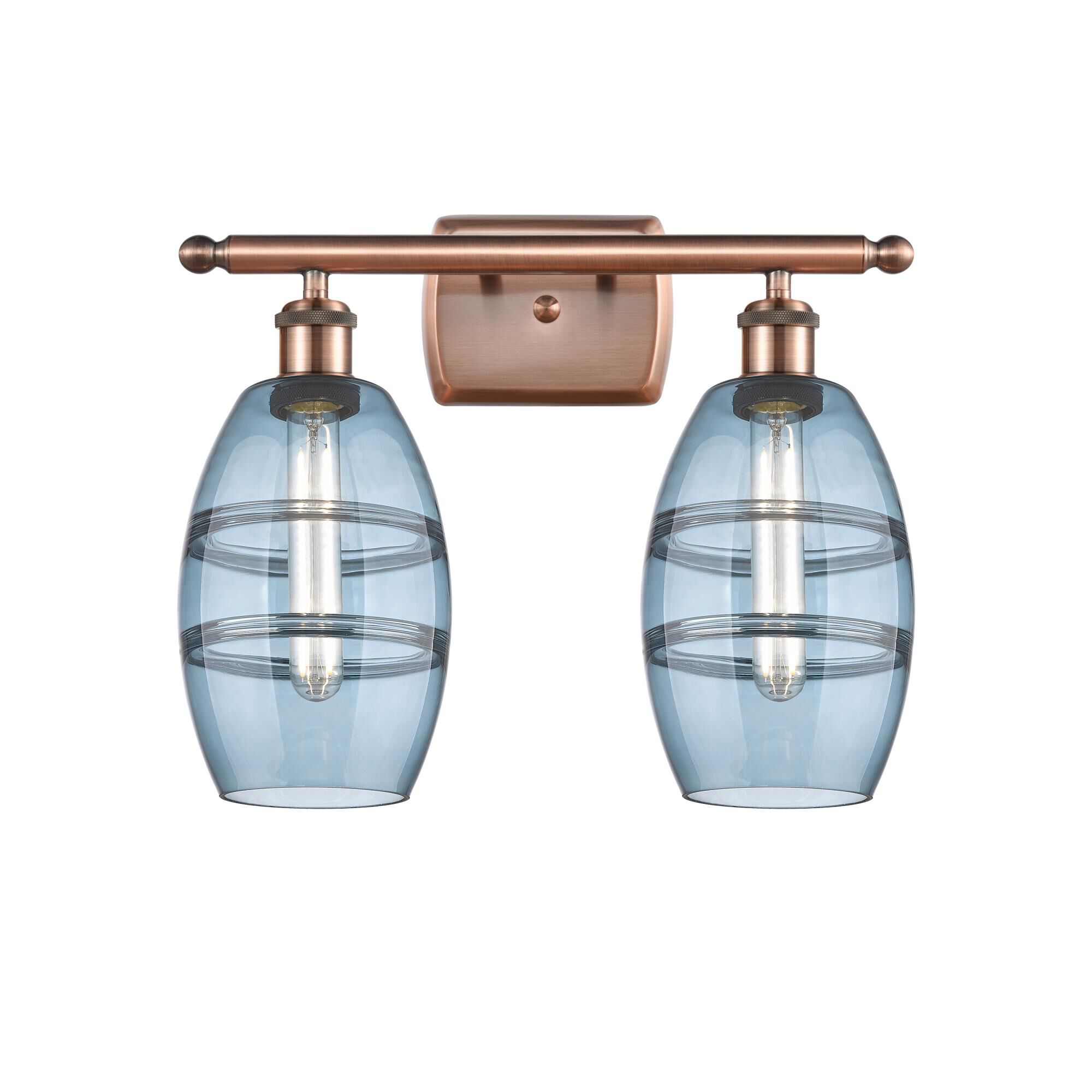 Shown in Antique Copper finish and Princess Blue glass