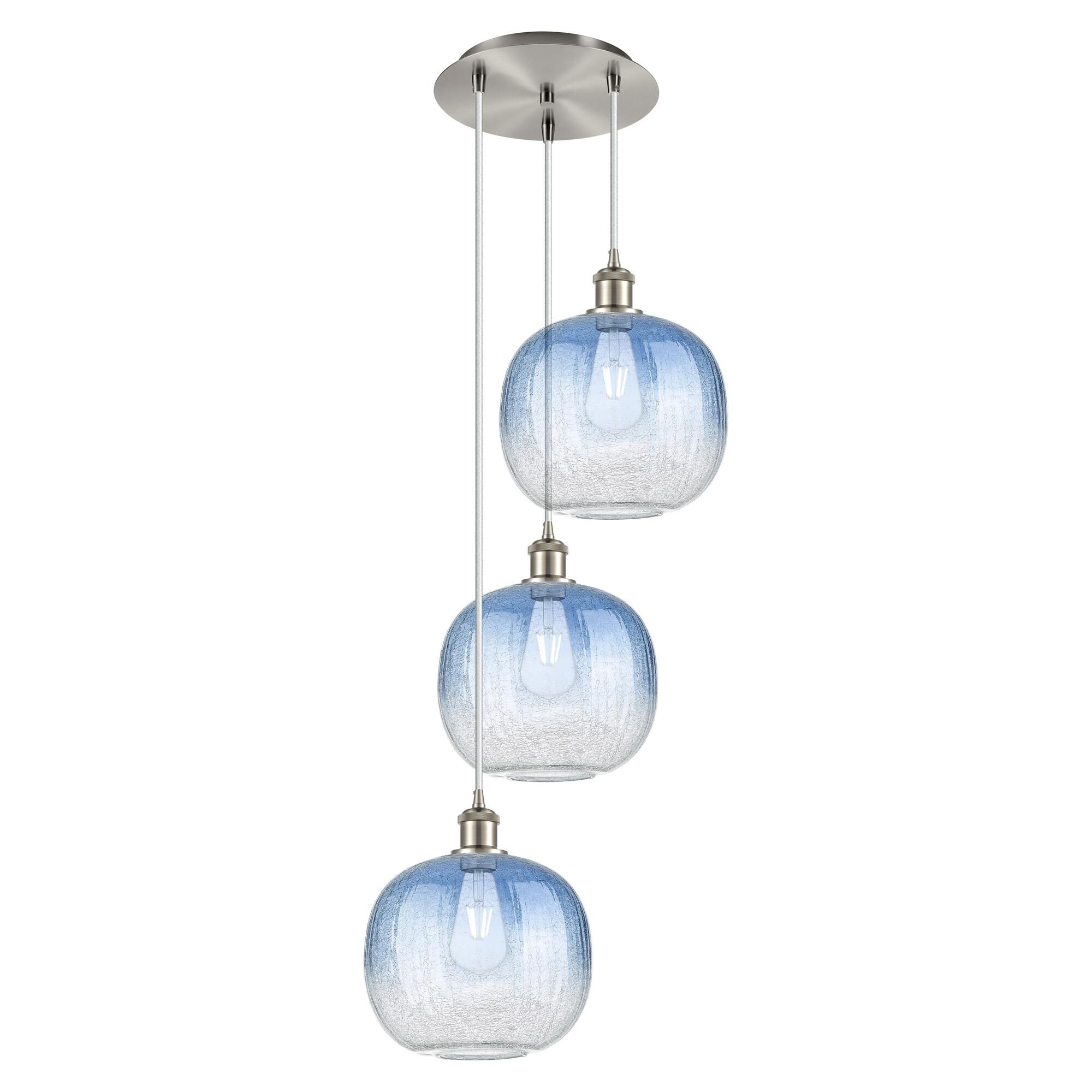 Shown in Brushed Satin Nickel finish and Sapphire Blue glass