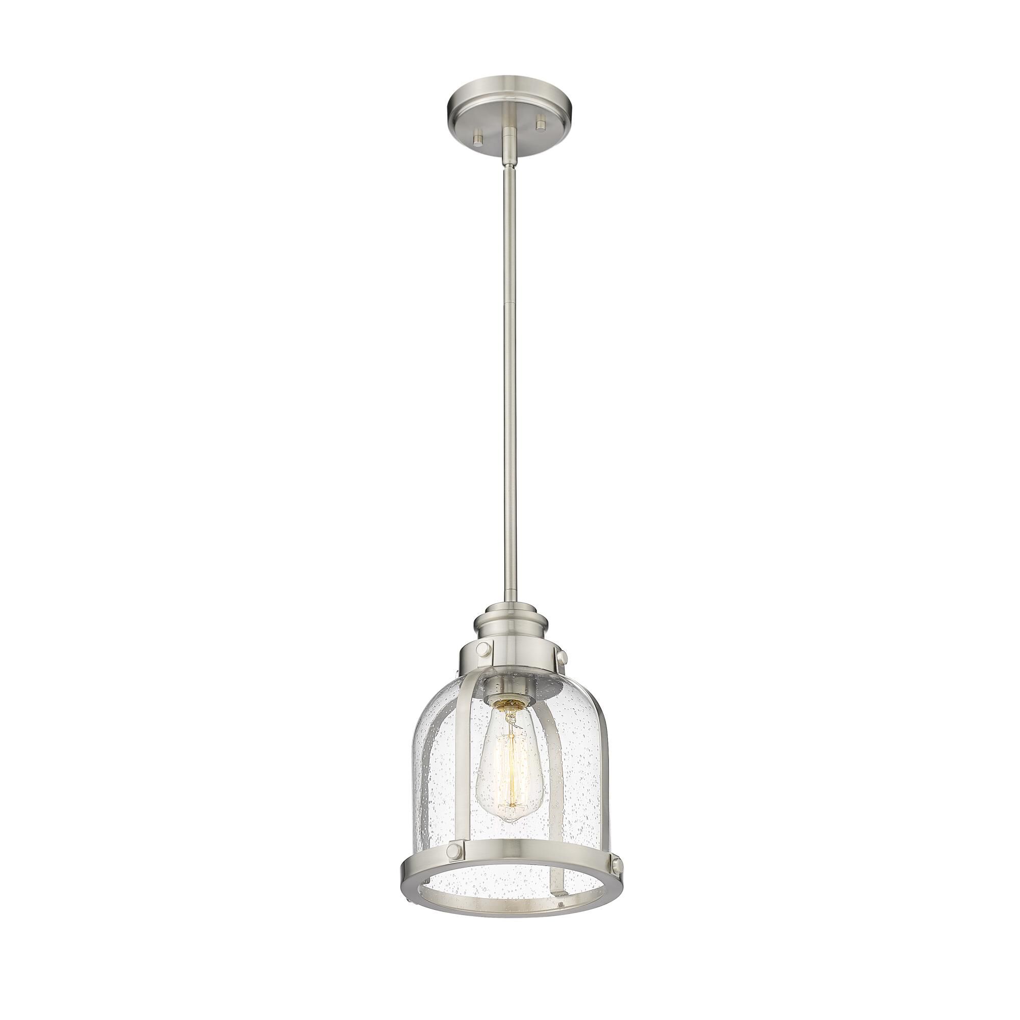 Shown in Brushed Nickel finish and Glass shade